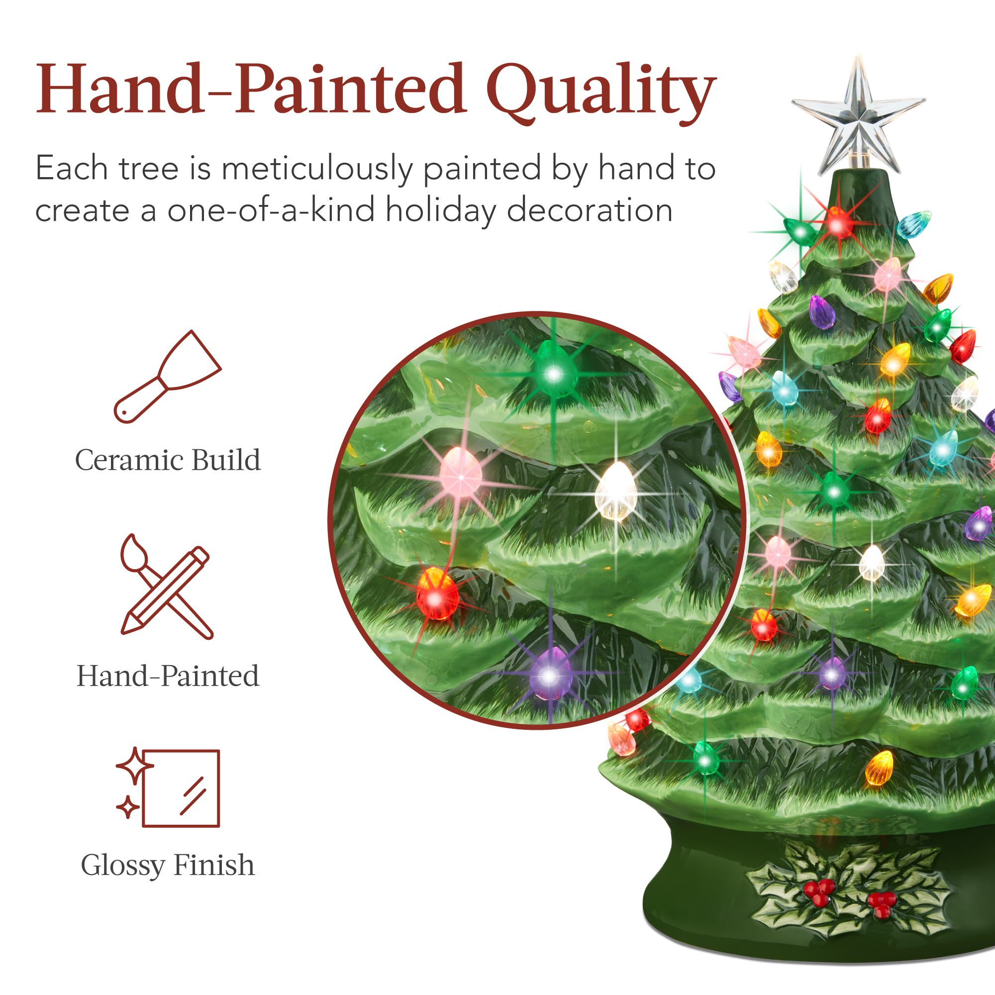 Best Choice Products XL Pre-Lit Ceramic Tree Decoration LED Light Timer - 24in