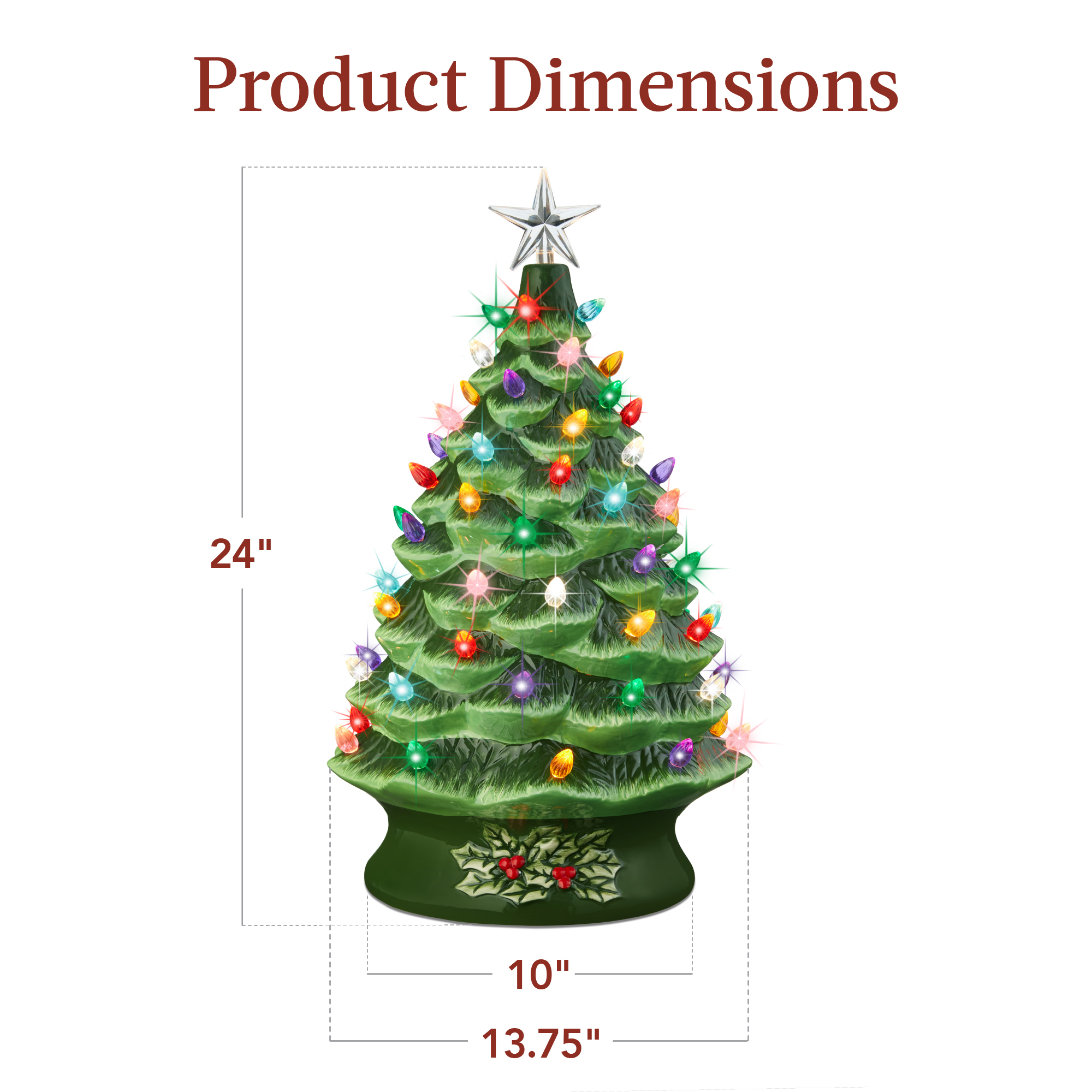 Best Choice Products XL Pre-Lit Ceramic Tree Decoration LED Light Timer - 24in