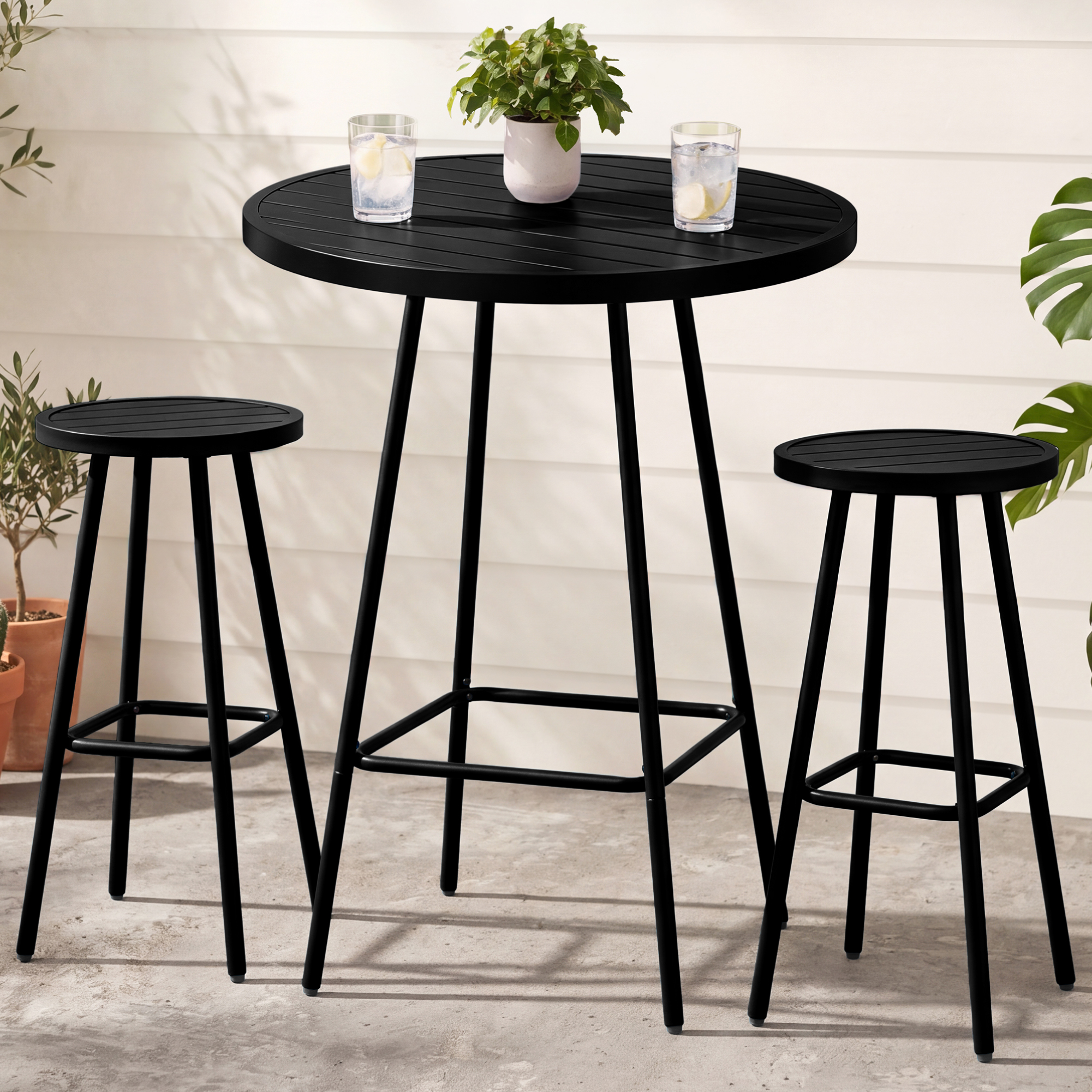 Best Choice Products 3-Piece Bar Height Bistro Set Backless Stools Slatted