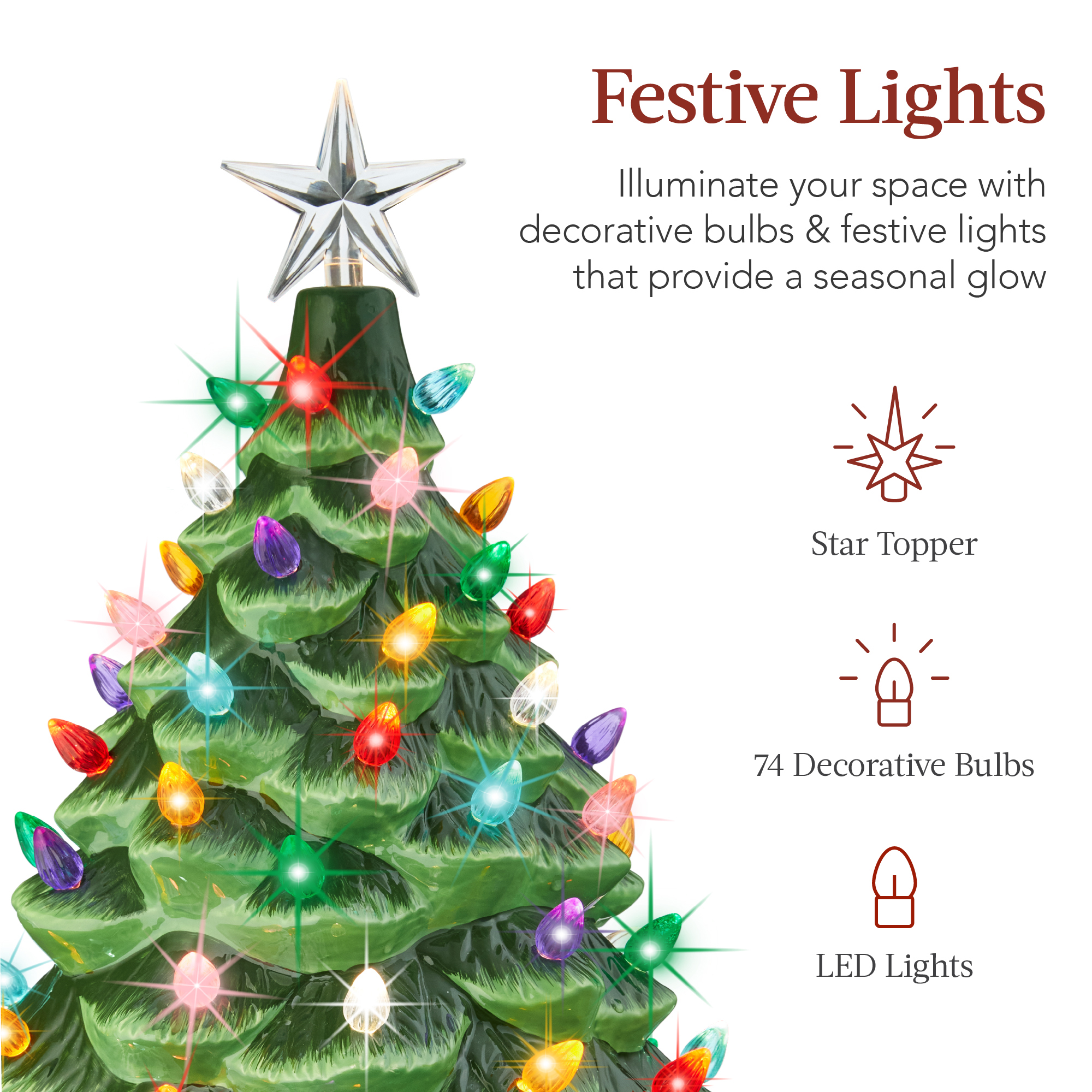 Best Choice Products XL Pre-Lit Ceramic Tree Decoration LED Light Timer - 24in