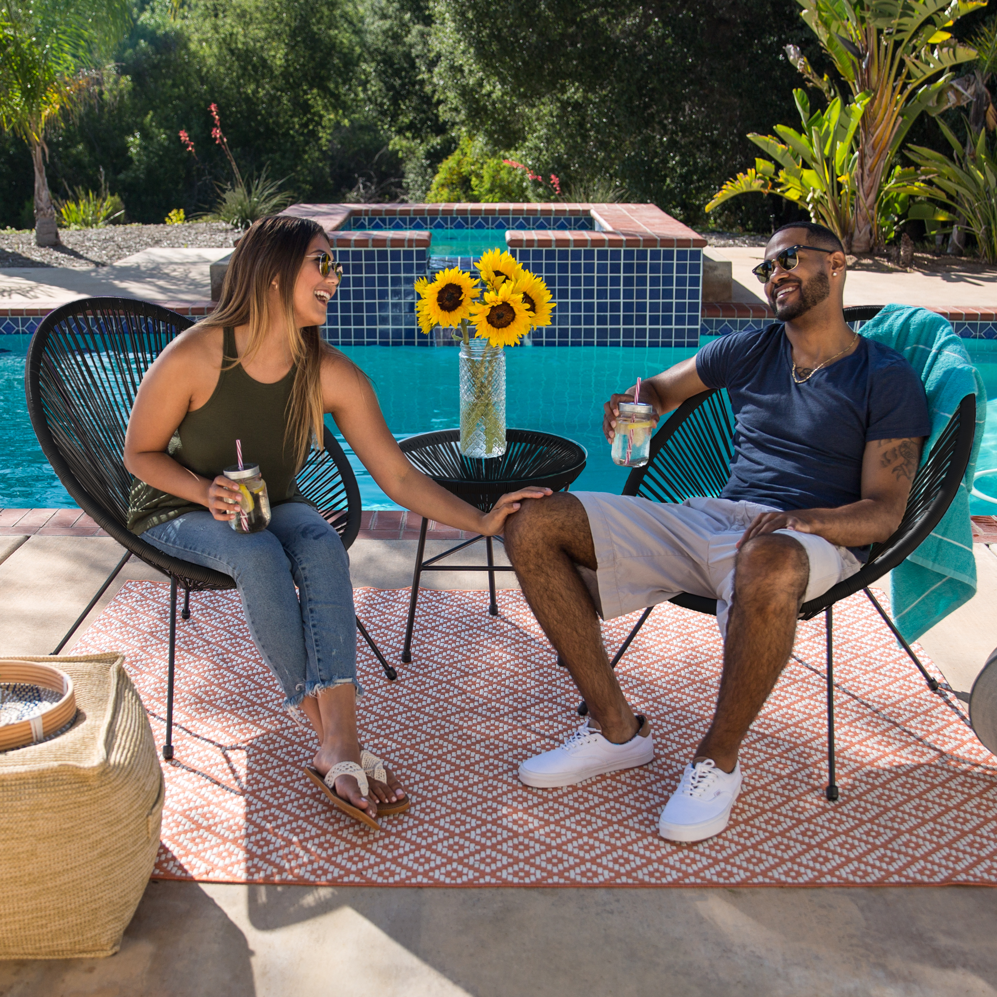 Best Choice Products 3-Piece All-Weather Acapulco Bistro Set Rope Glass Top