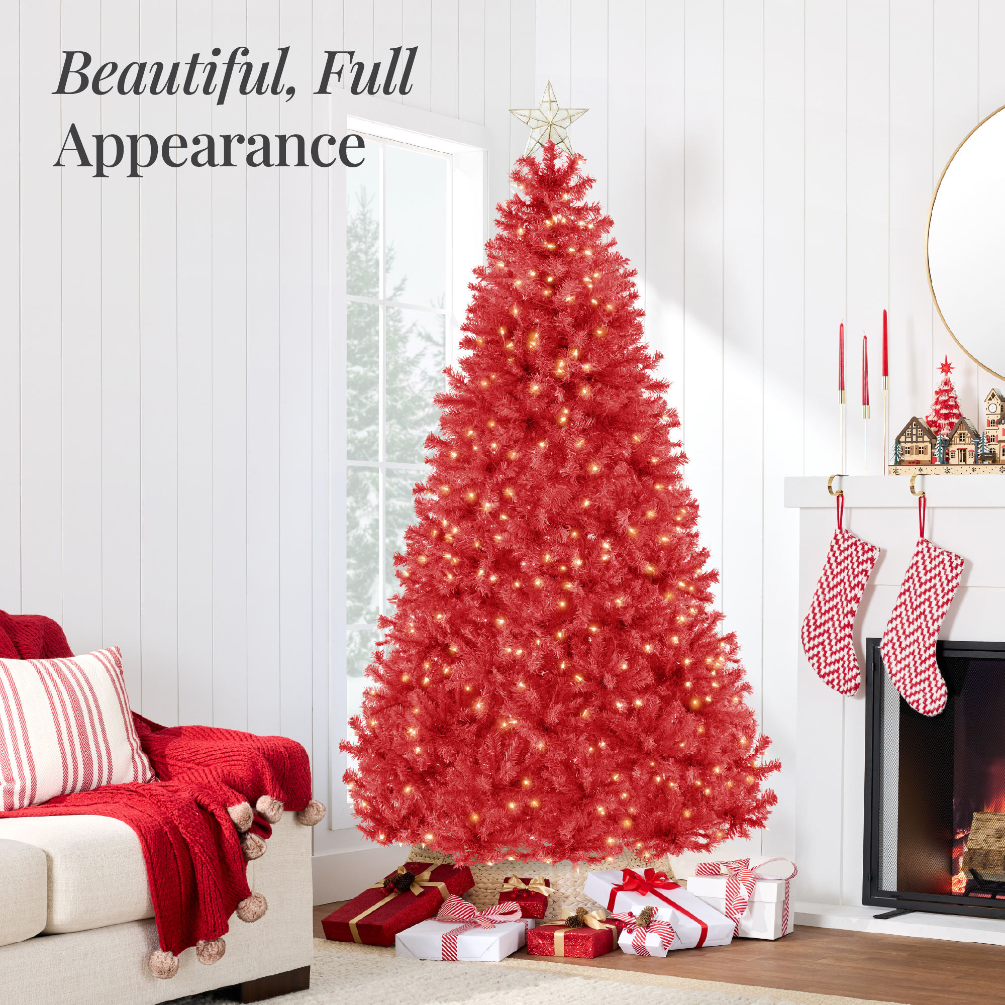 Best Choice Products Pre-Lit Artificial Christmas Tree Incandescent Lights Red