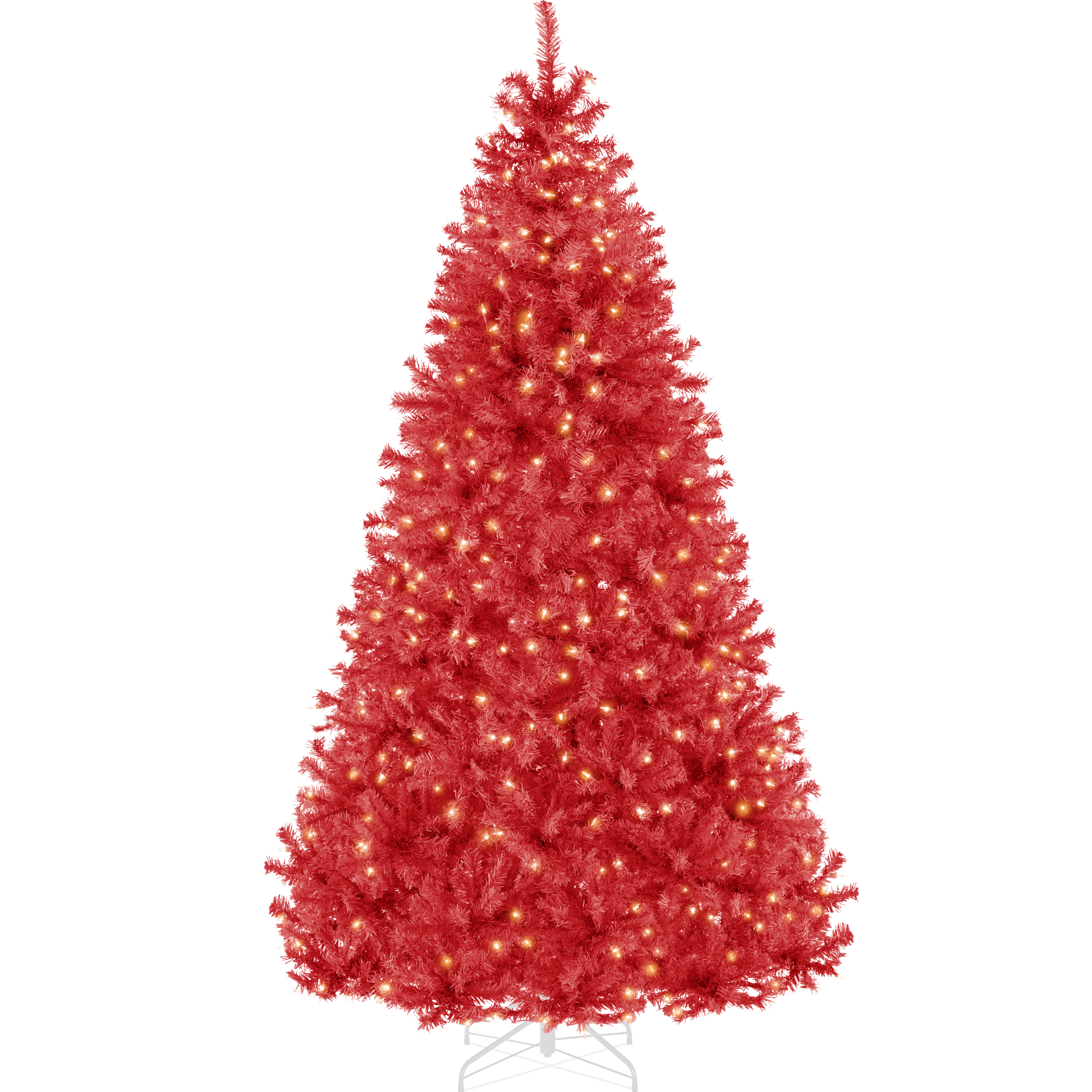 Best Choice Products Pre-Lit Artificial Christmas Tree Incandescent Lights Red