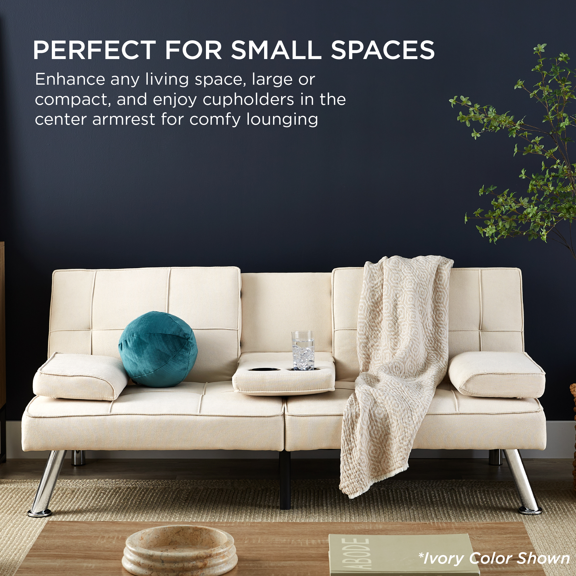 Best Choice Products Linen Upholstered Convertible Sofa Bed Futon 2 Cupholders