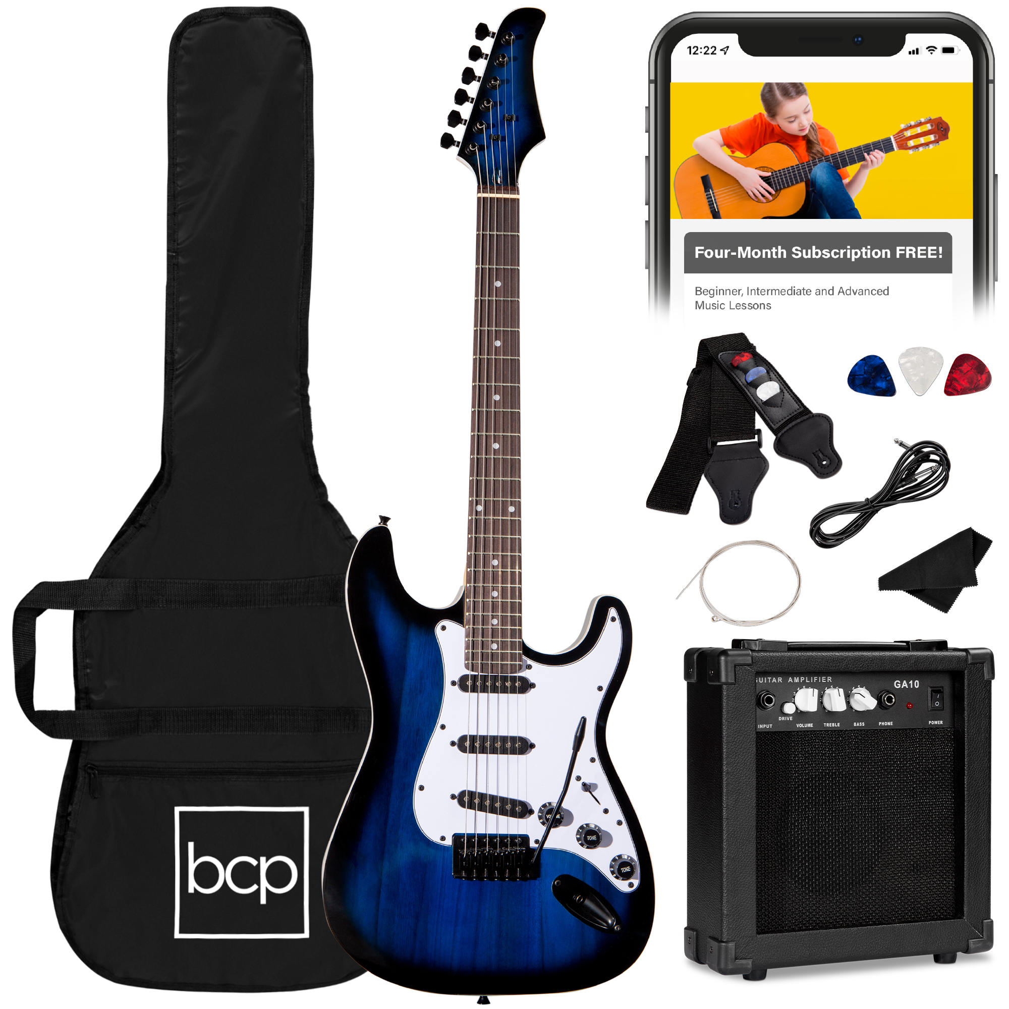Best Choice Products Beginner Electric Guitar Kit Case 10W Amp Tremolo Bar 39in