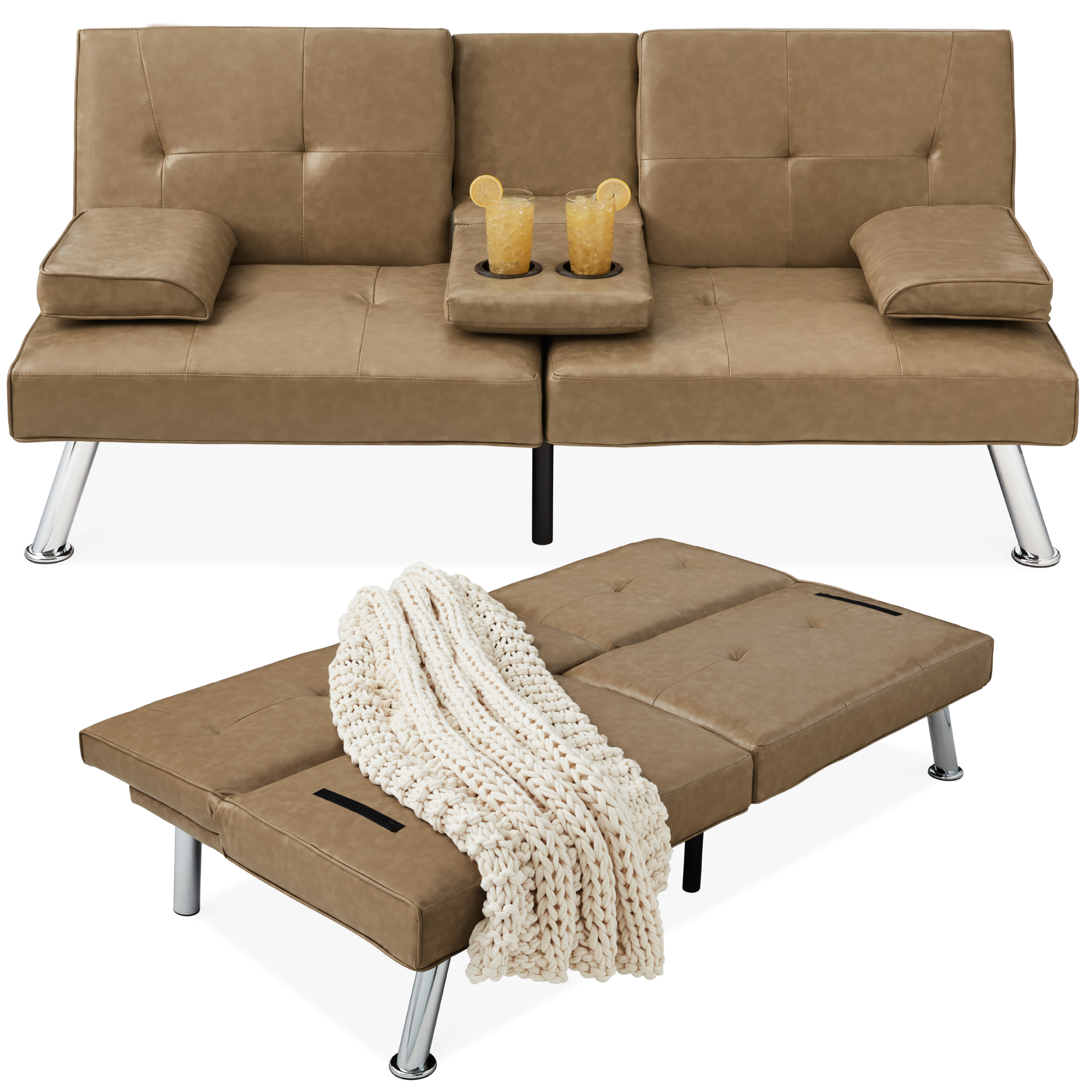 Best Choice Products Faux Leather Upholstered Convertible Sofa Bed Futon 2
