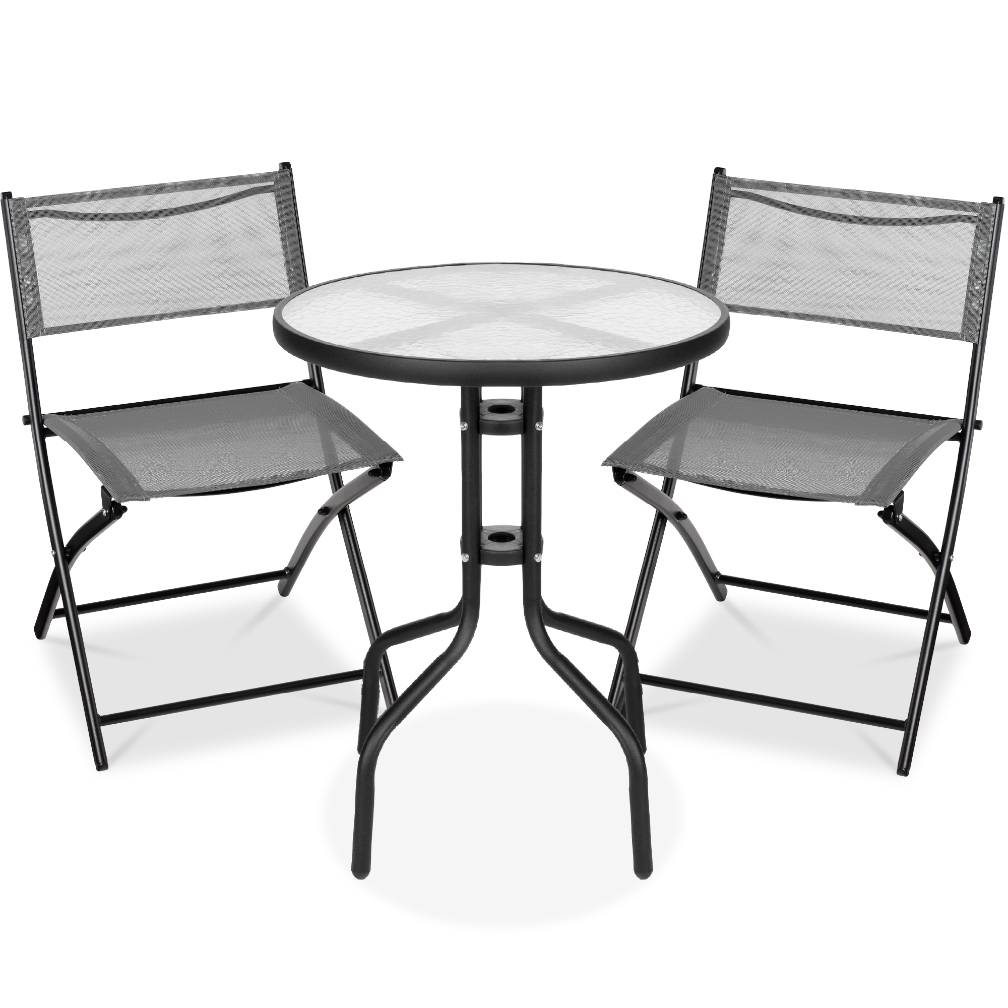 Best Choice Products 3-Piece Bistro Set w/ Glass Table 2 Foldable Chairs