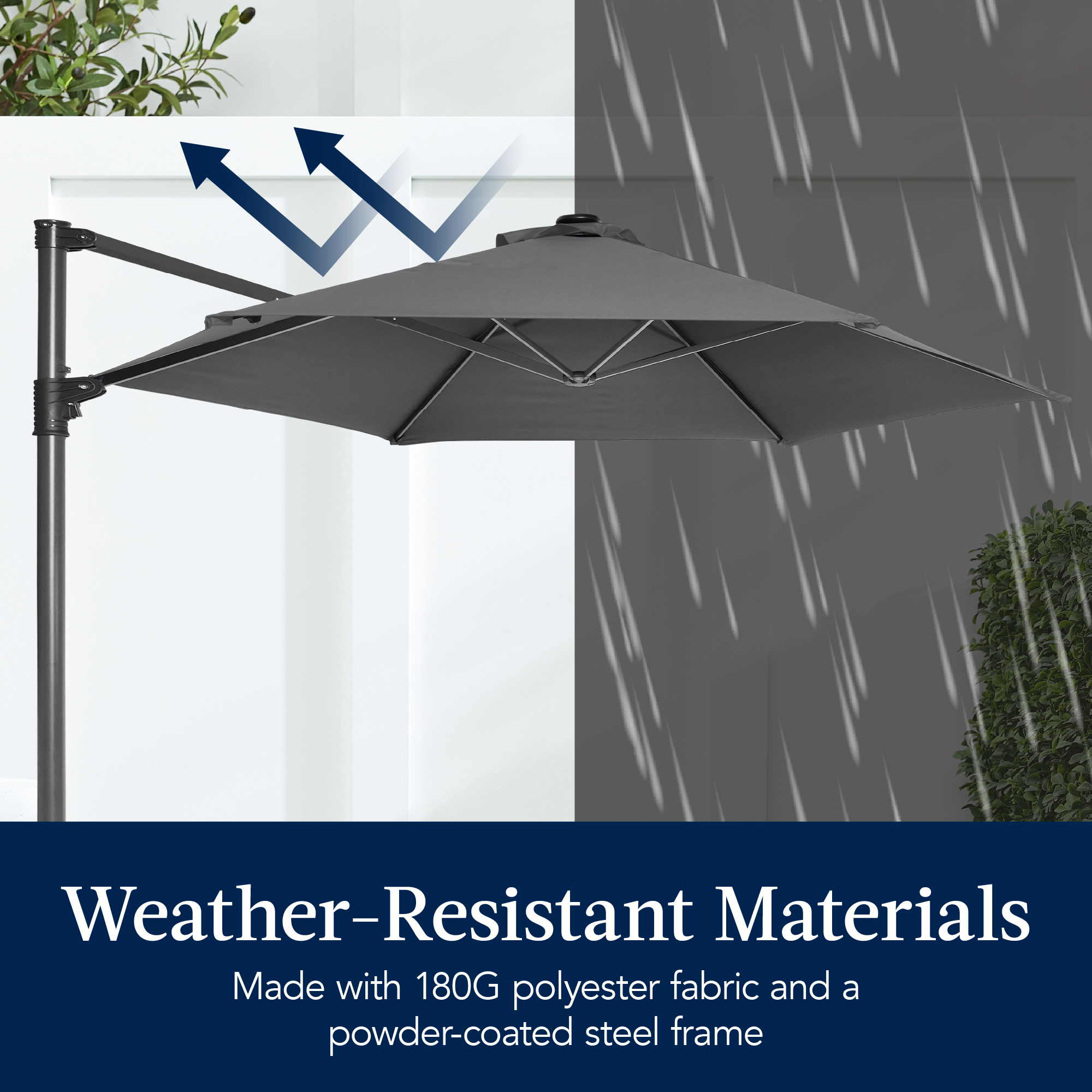 best choice products patio umbrella offset 11 10ft Cantilever Hanging Market Umbrella, 8 Sturdy Ribs, Easy Adjustment Designed for maximum coverage and flexibility GRAND Patio 11 ft Outdoor