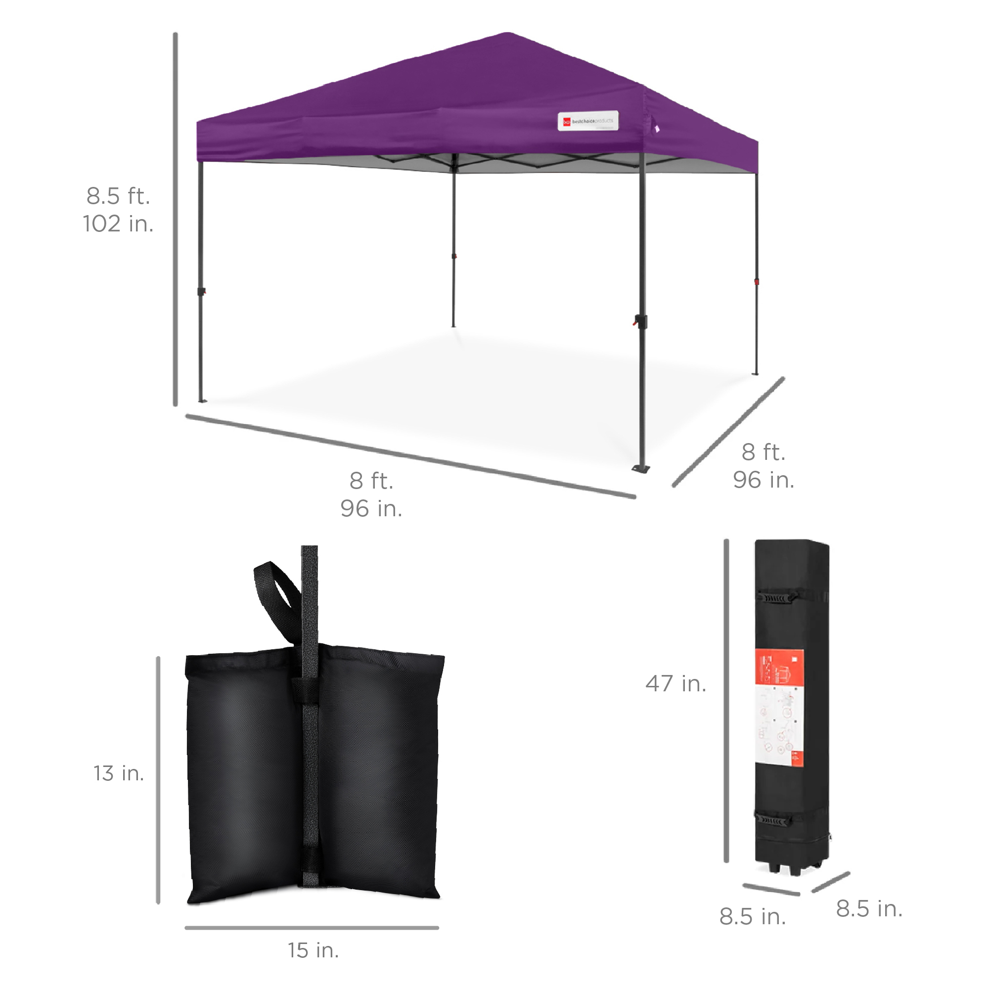 Best Choice Products One-Person Setup Instant Pop Up Canopy Case 4 Weight 8x8ft