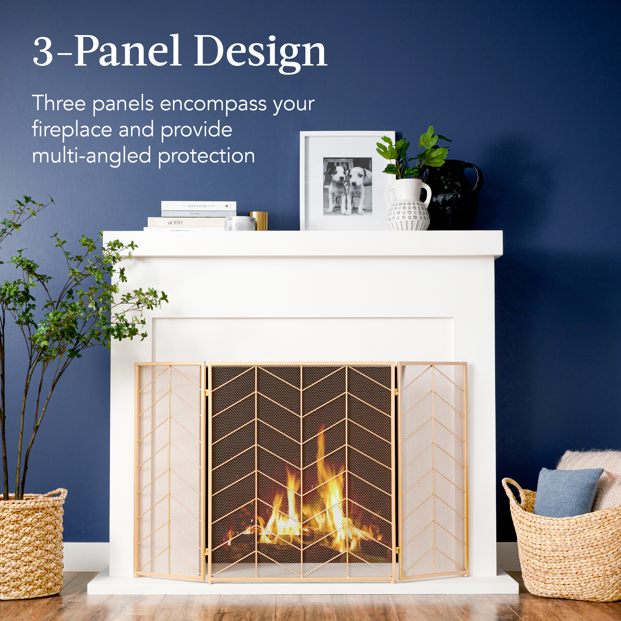 Best Choice Products 3-Panel Iron Chevron Fireplace Screen w/ Handles – 52x31in