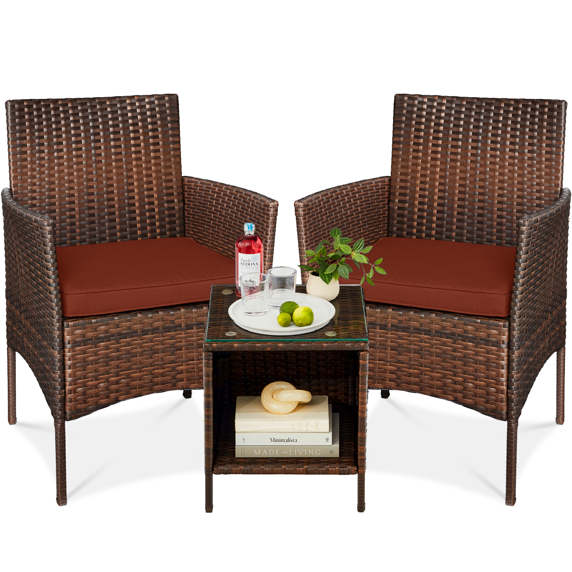 Best Choice Products 3-Piece Outdoor Patio Wicker Bistro Set Side Storage Table