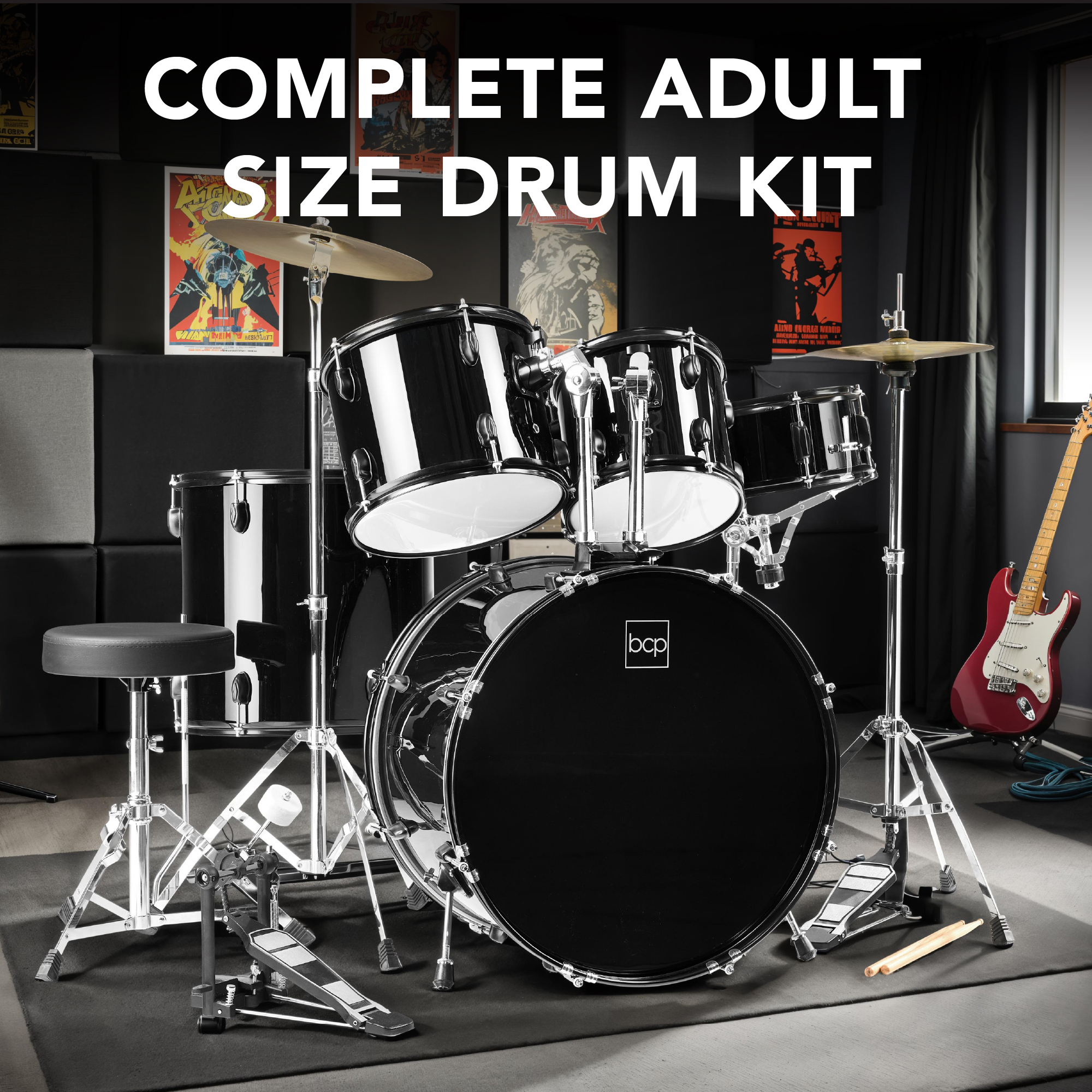 Best Choice Products SKY1263 5 Piece Drum Set, Black for sale