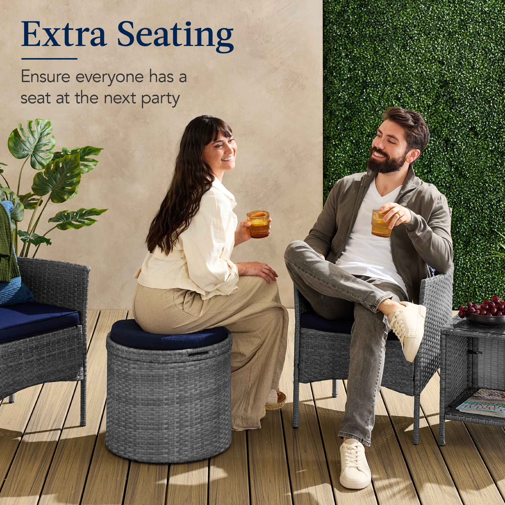 Best Choice Products Round Wicker Ottoman Multipurpose Furniture Removable