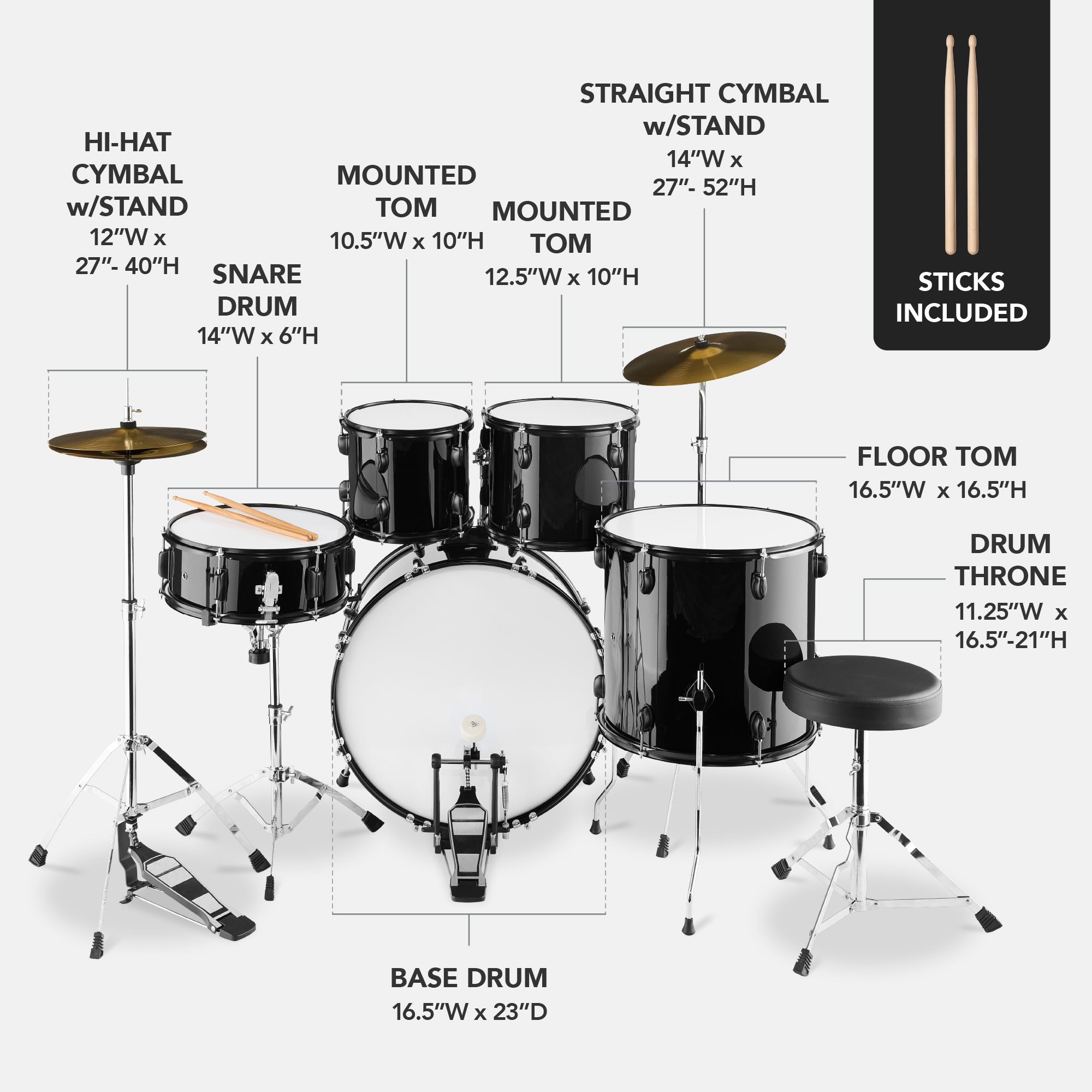 Best Choice Products SKY1263 5 Piece Drum Set, Black for sale