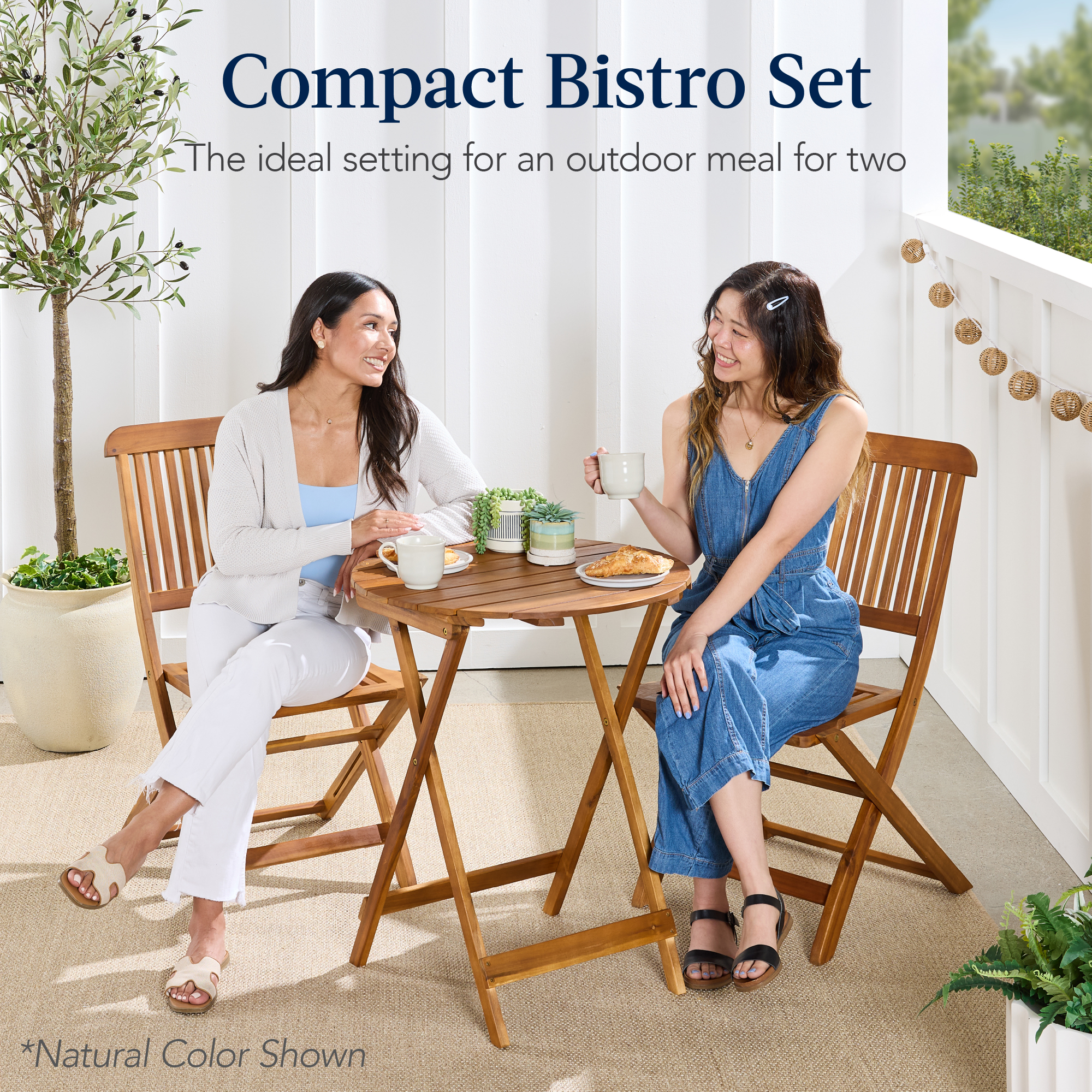 Best Choice Products 3-Piece Acacia Wood Bistro Set w/ Folding Table 2 Chairs