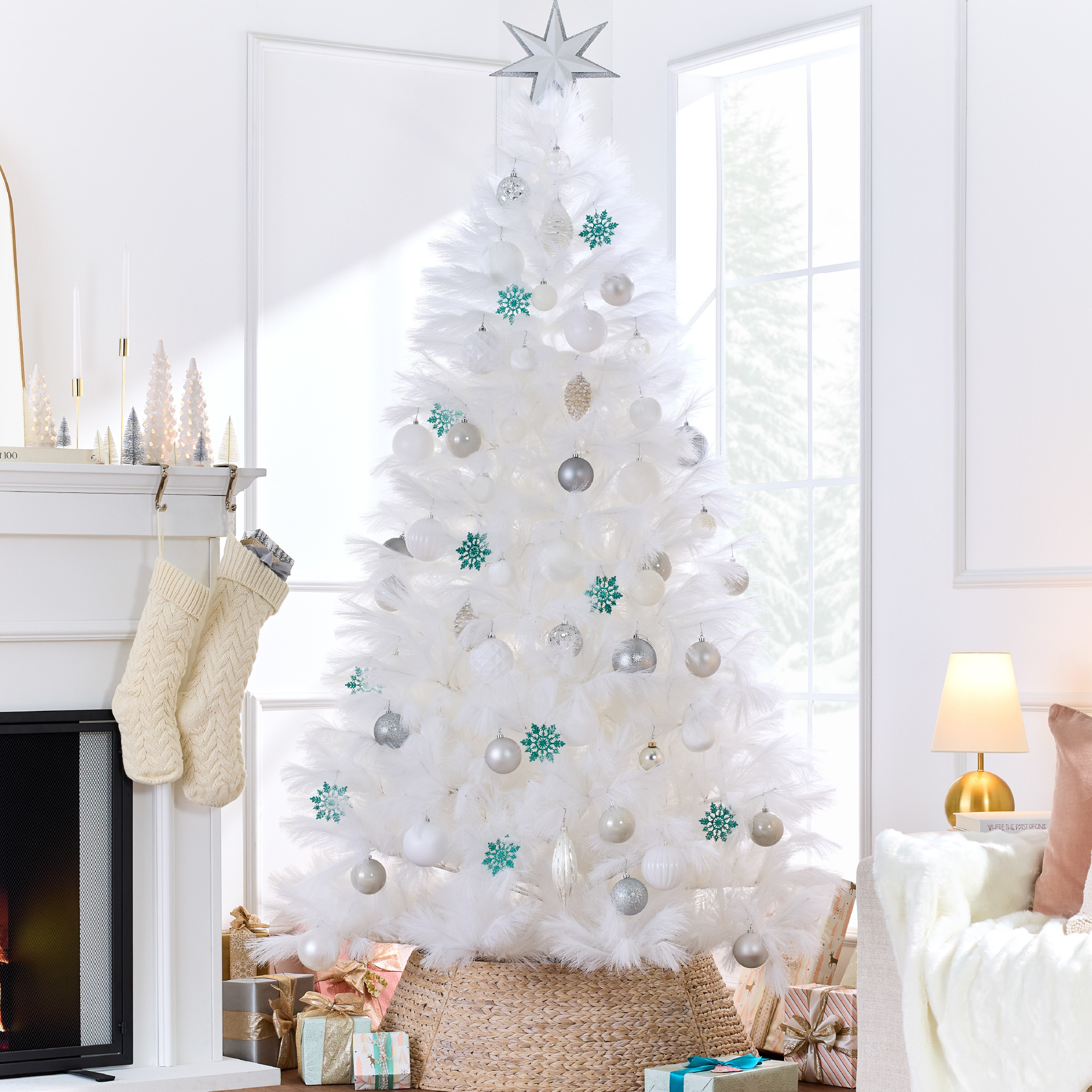 Best Choice Products Artificial Pampas Tree Foldable Metal Base White