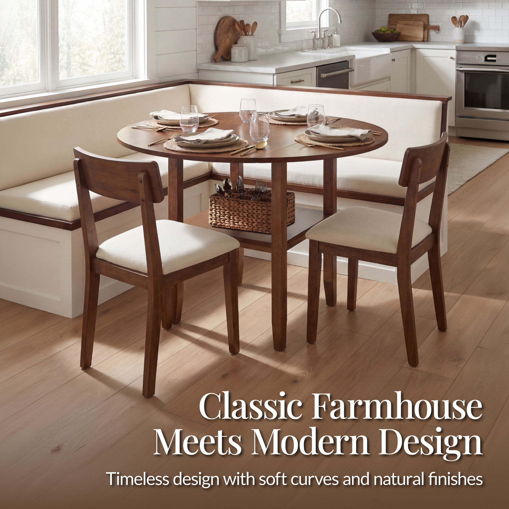 Best Choice Products 42" Round Drop Leaf Dining Table For 4, Solid Wood W/ Shelf