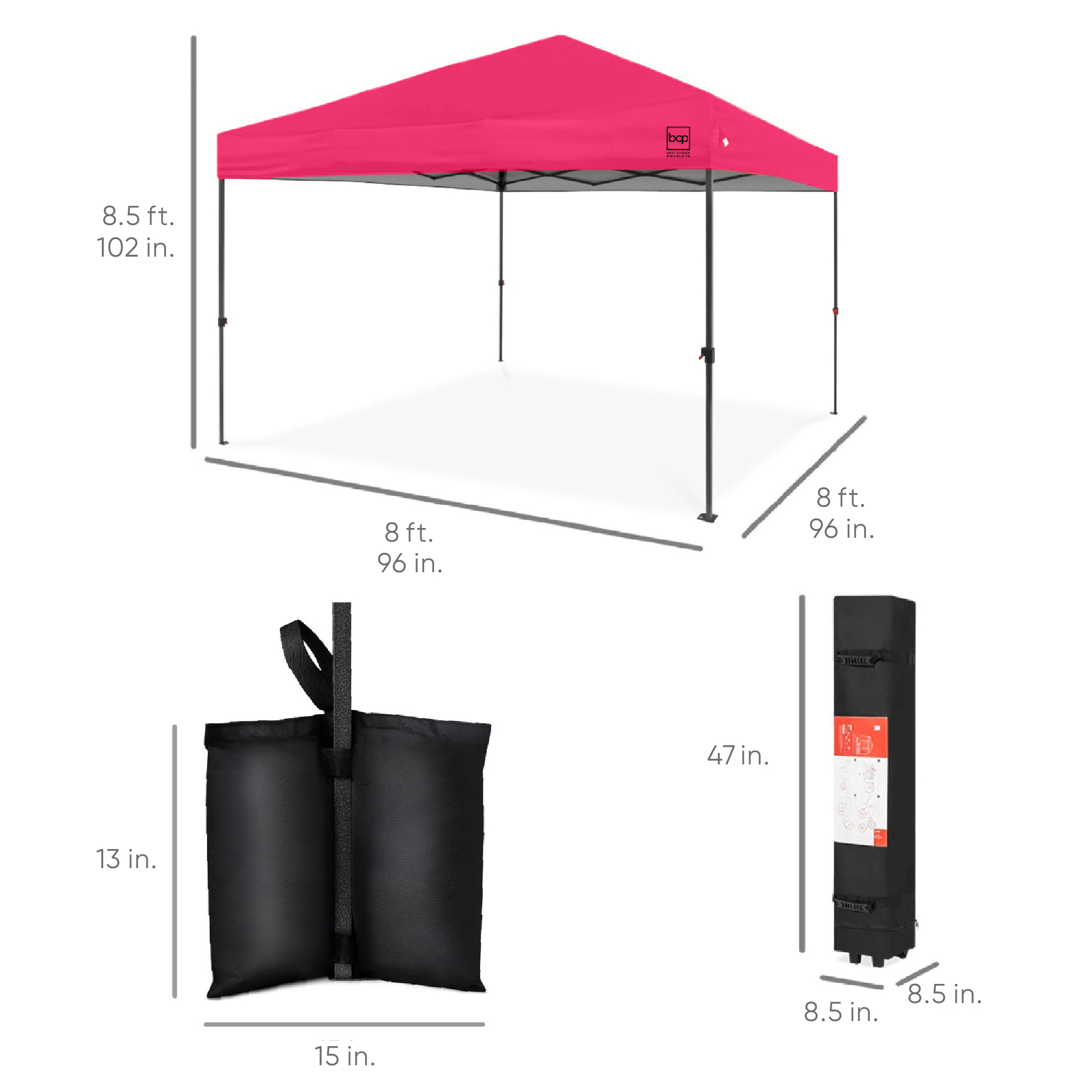 Best Choice Products One-Person Setup Instant Pop Up Canopy Case 4 Weight 8x8ft