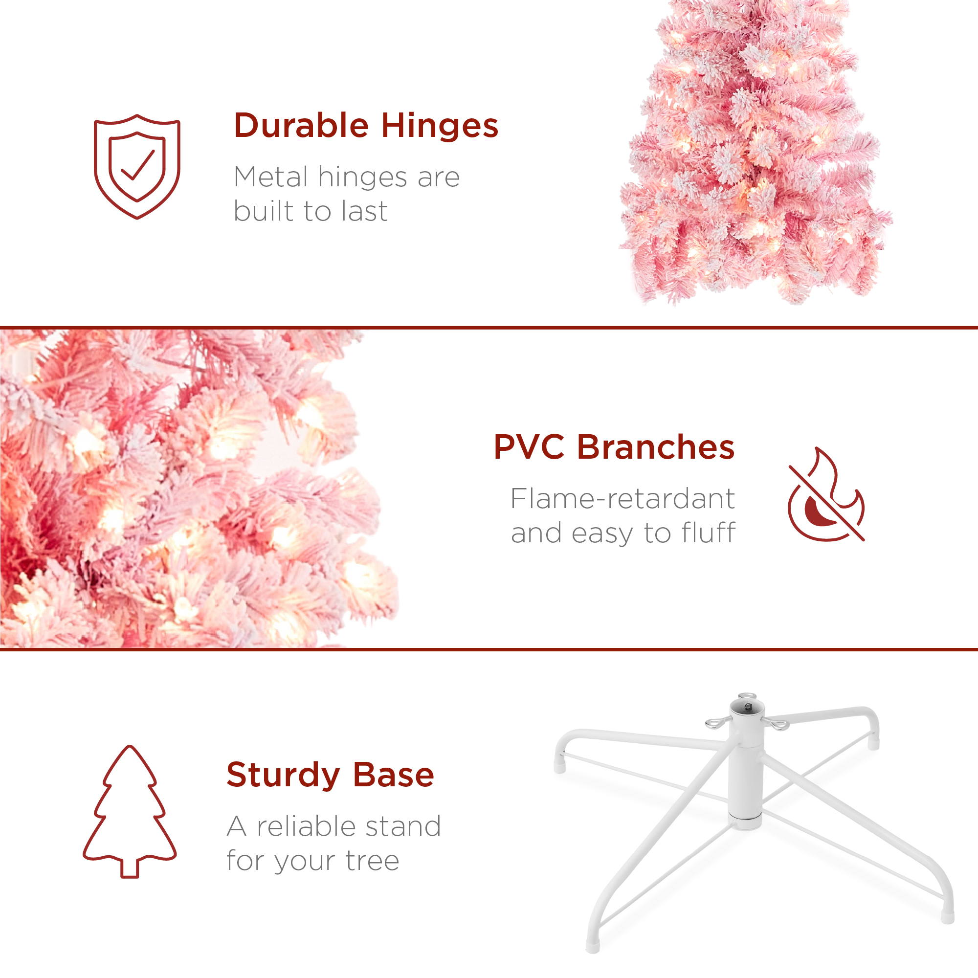 Best Choice Products Pre-Lit Snow Flocked Artificial Pencil Tree Pink