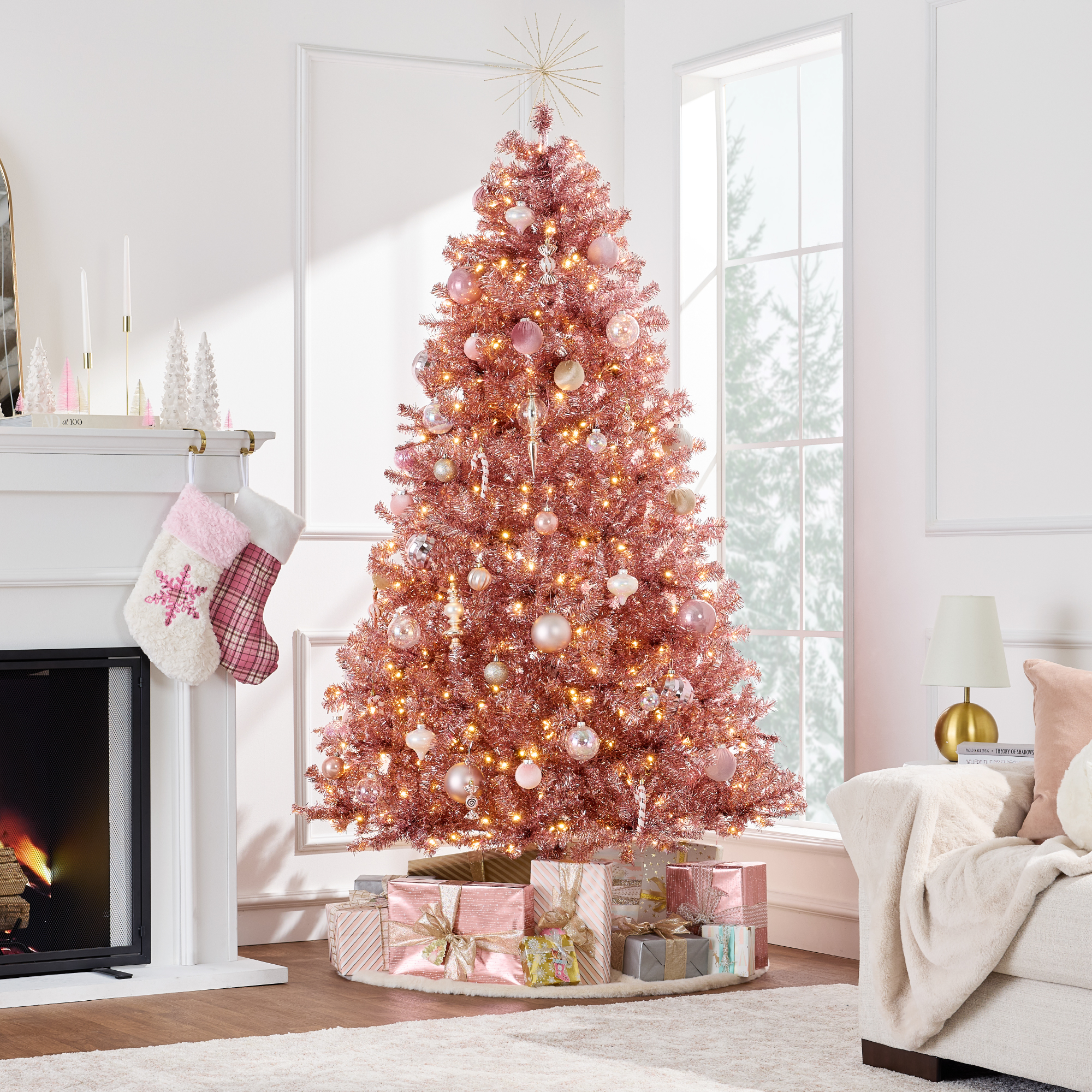 Best Choice Products Prelit Artificial Tinsel Christmas Tree Foldable Stand Pink