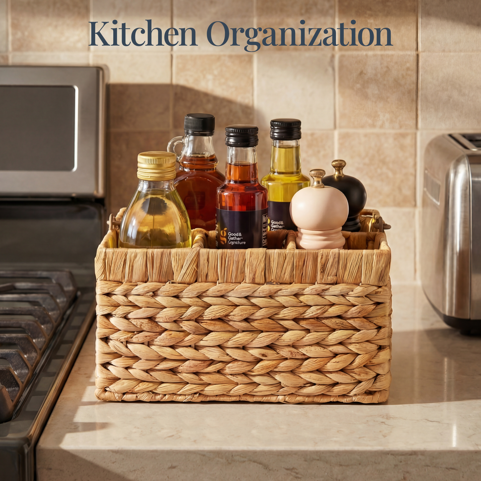Handwoven Silverware Organizer w/ Handle, 4 Compartments – Natural — photo 2