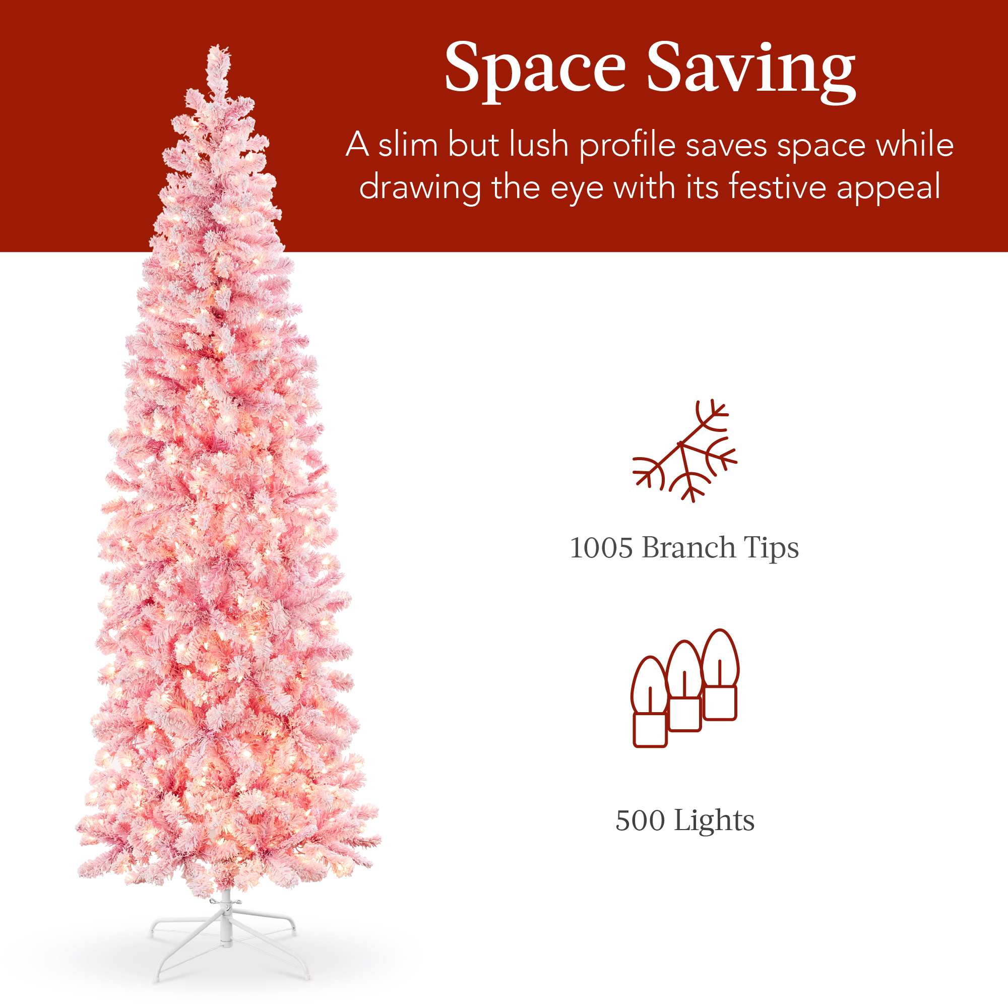 Best Choice Products Pre-Lit Snow Flocked Artificial Pencil Tree Pink