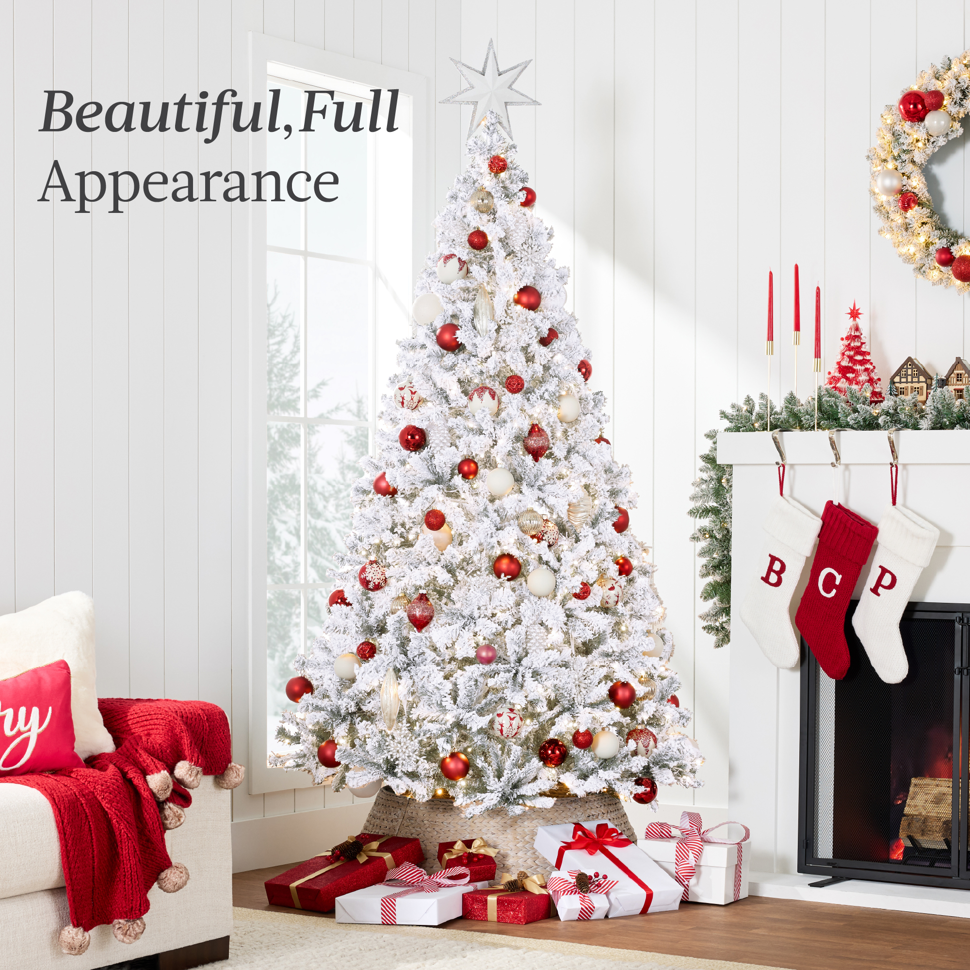 Best Choice Products Pre-Lit Snow Flocked Artificial Pine Tree 2-in-1 Lights