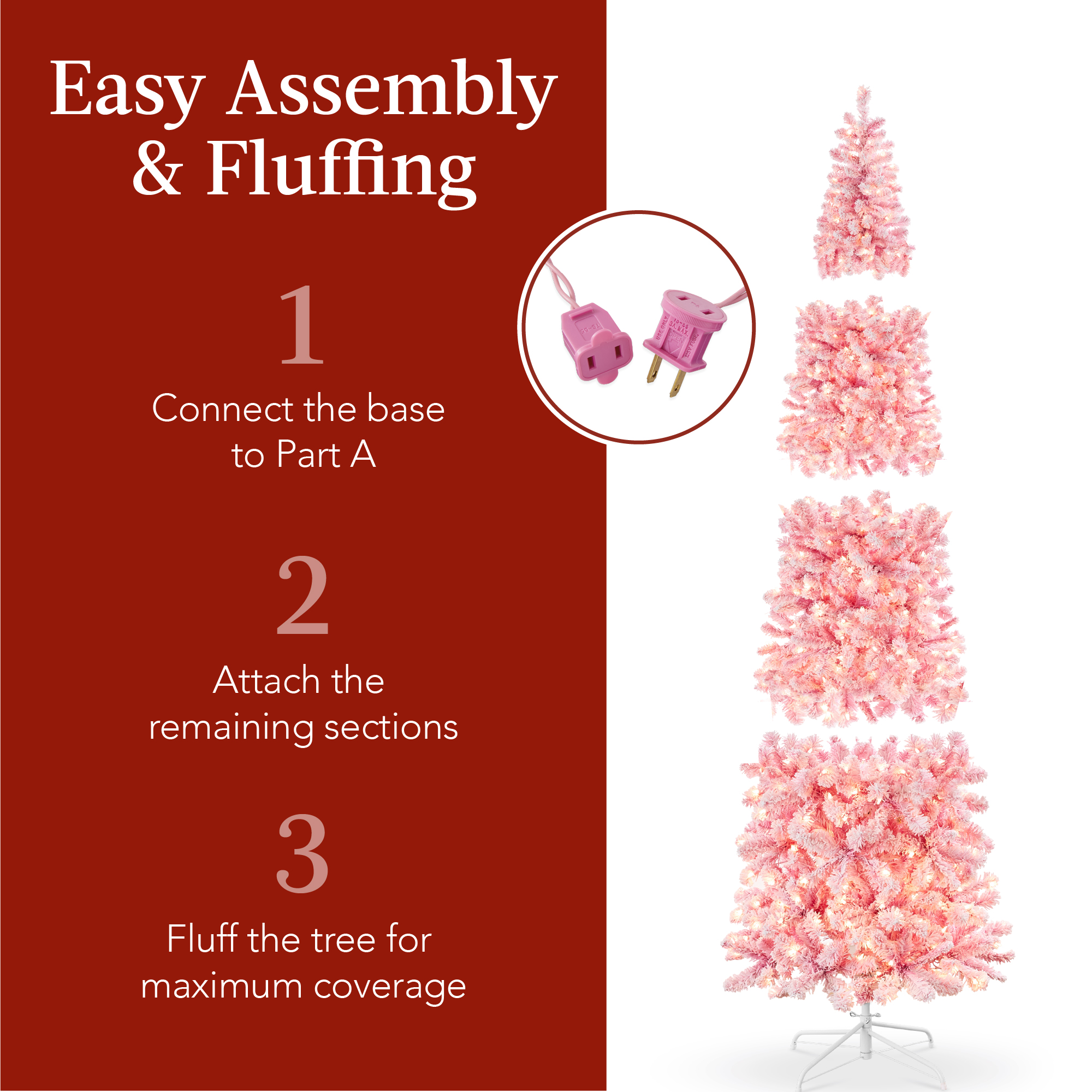 Best Choice Products Pre-Lit Snow Flocked Artificial Pencil Tree Pink