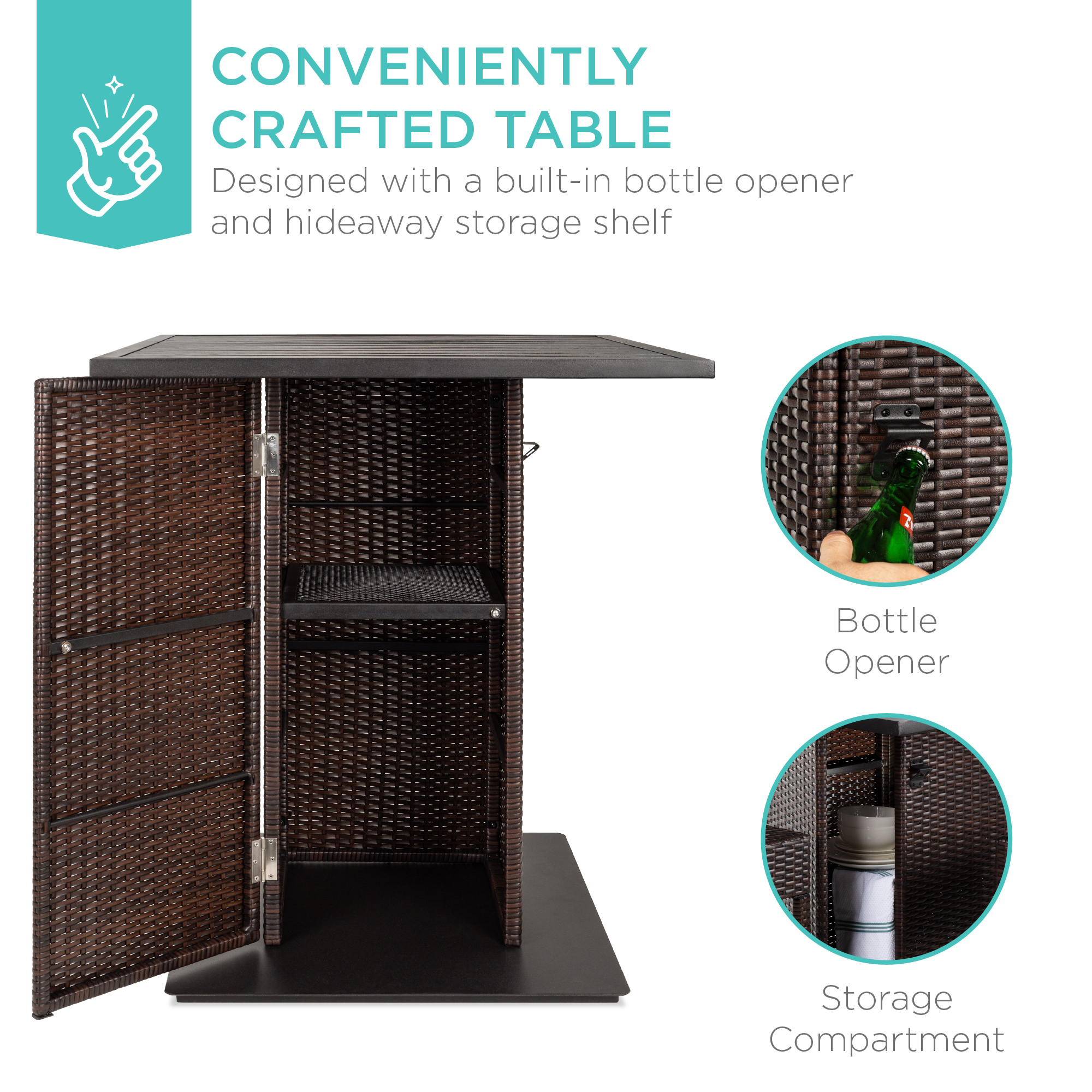 Best Choice Products 5-Piece Wicker Bar Set 4 Stools Built-In Bottle Opener