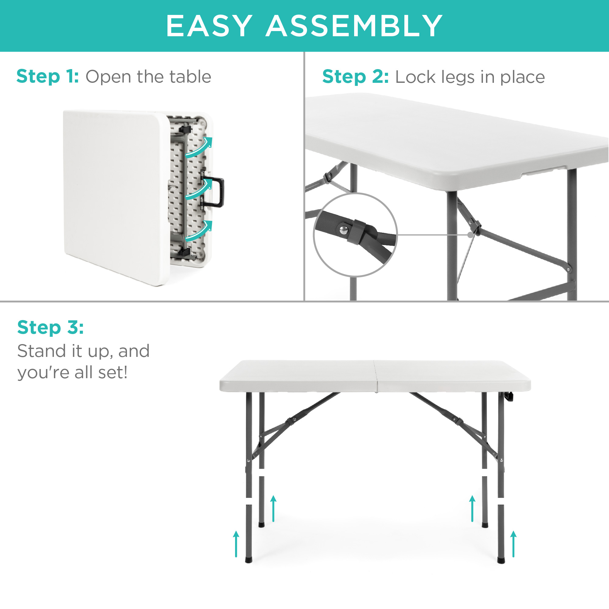 Best Choice Products Portable Folding Plastic Dining Table w/ Handle Lock - 4ft