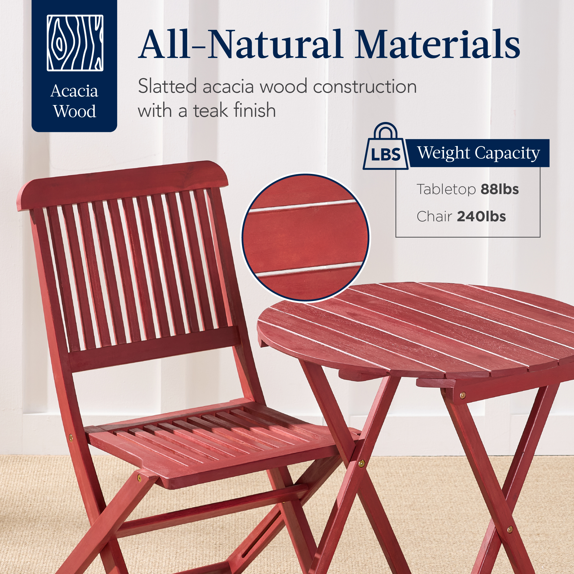 Best Choice Products 3-Piece Acacia Wood Bistro Set w/ Folding Table 2 Chairs