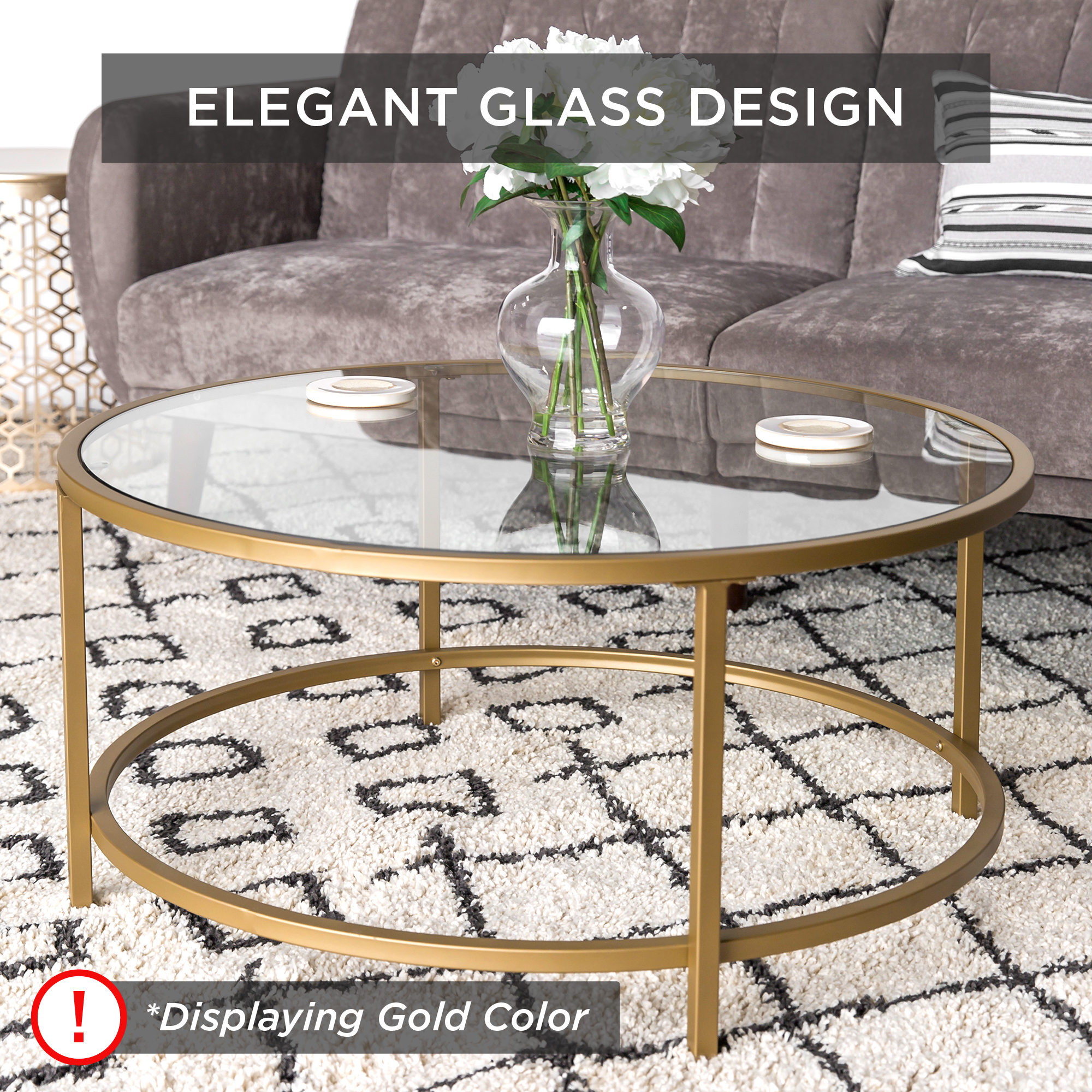 Best Choice Products Round Tempered Glass Coffee Table w/ Steel Frame – 36in