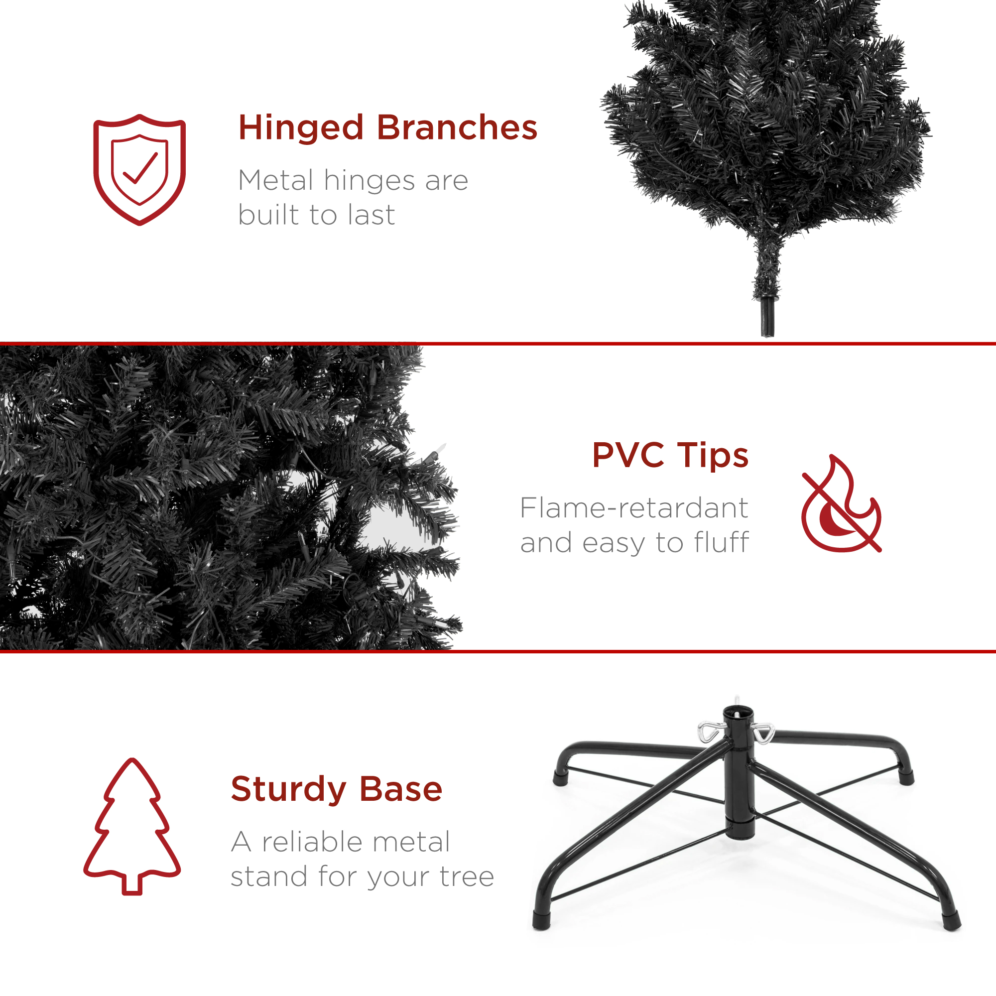 Best Choice Products Unlit Artificial Spruce Tree w/Easy Assembly Black