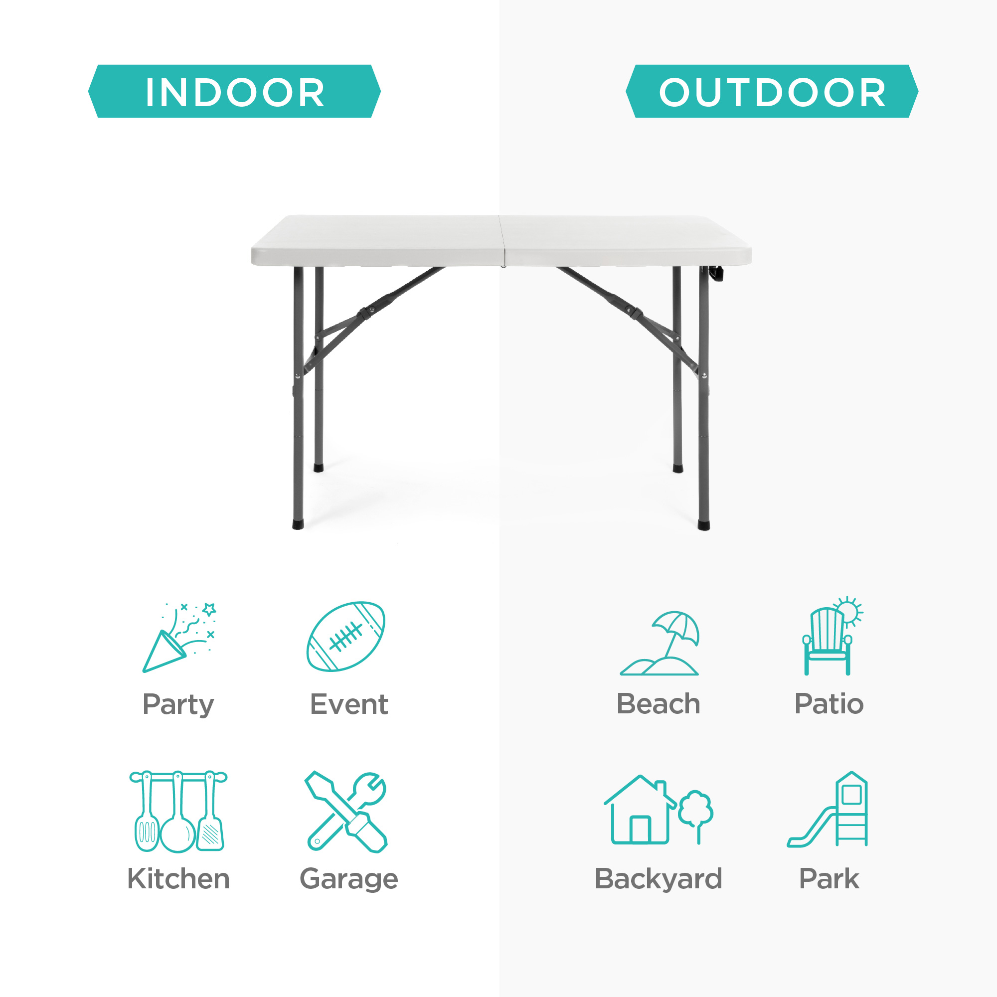 Best Choice Products Portable Folding Plastic Dining Table w/ Handle Lock - 4ft