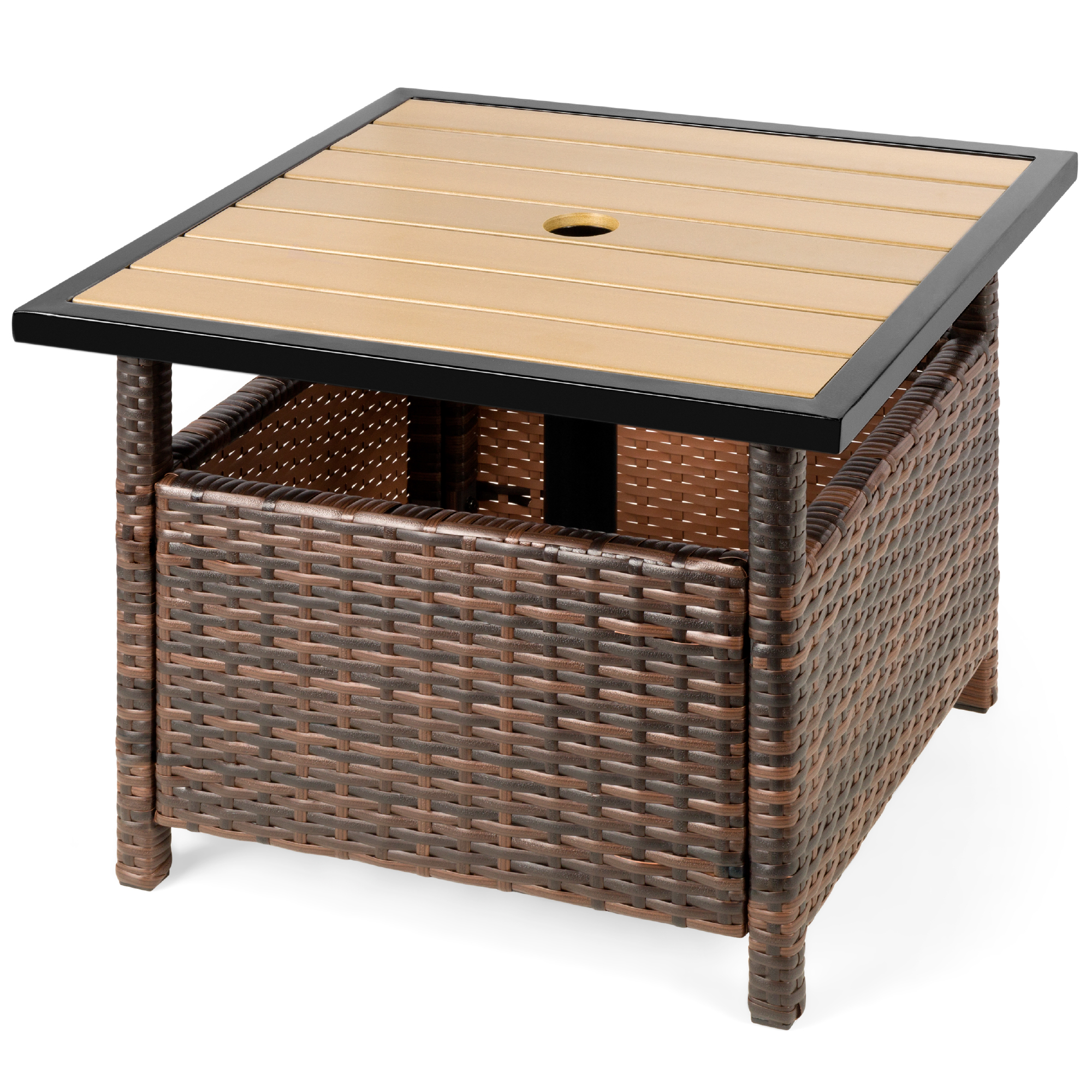 Best Choice Products Wicker Side Table Accent Furniture Umbrella Hole