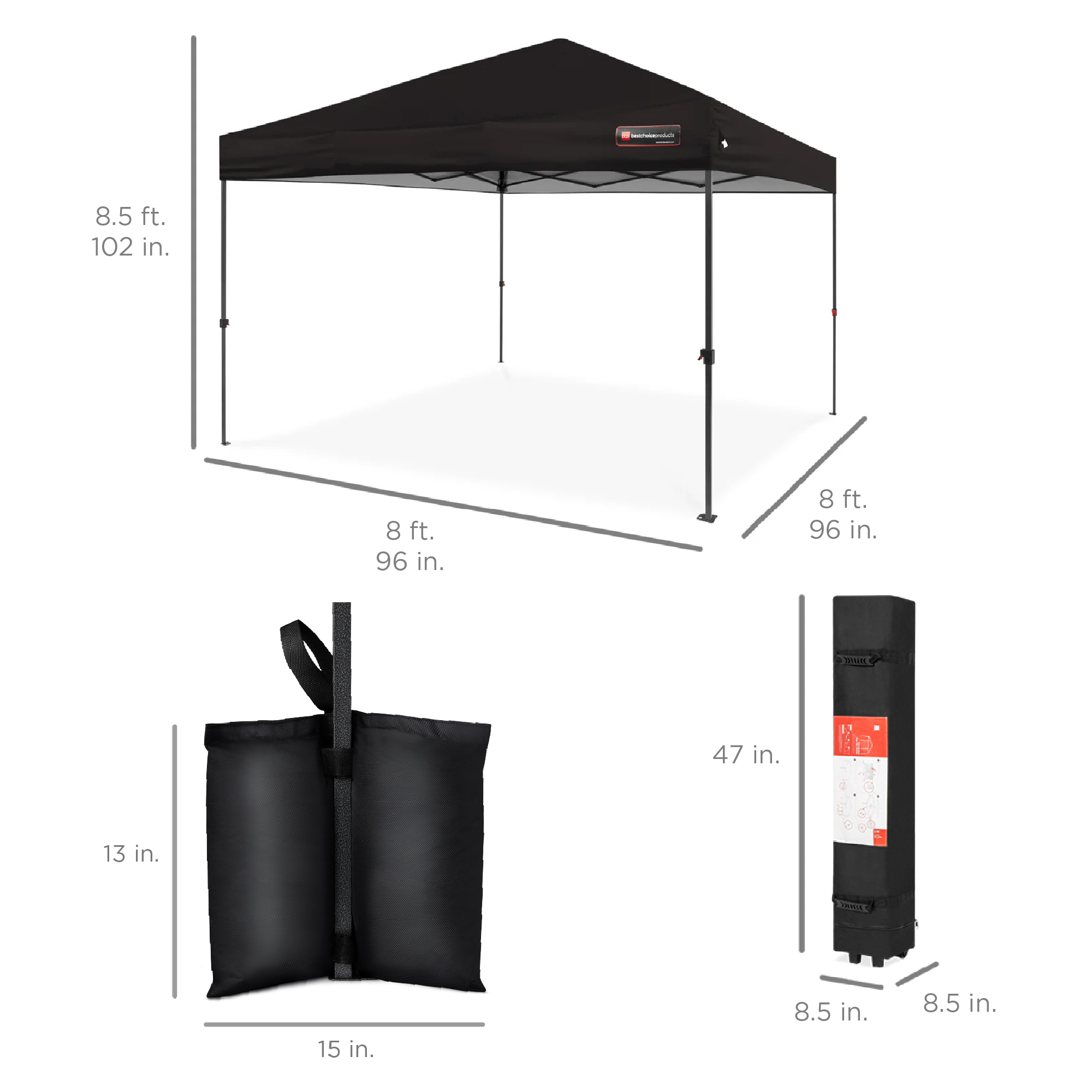 Best Choice Products One-Person Setup Instant Pop Up Canopy Case 4 Weight 8x8ft