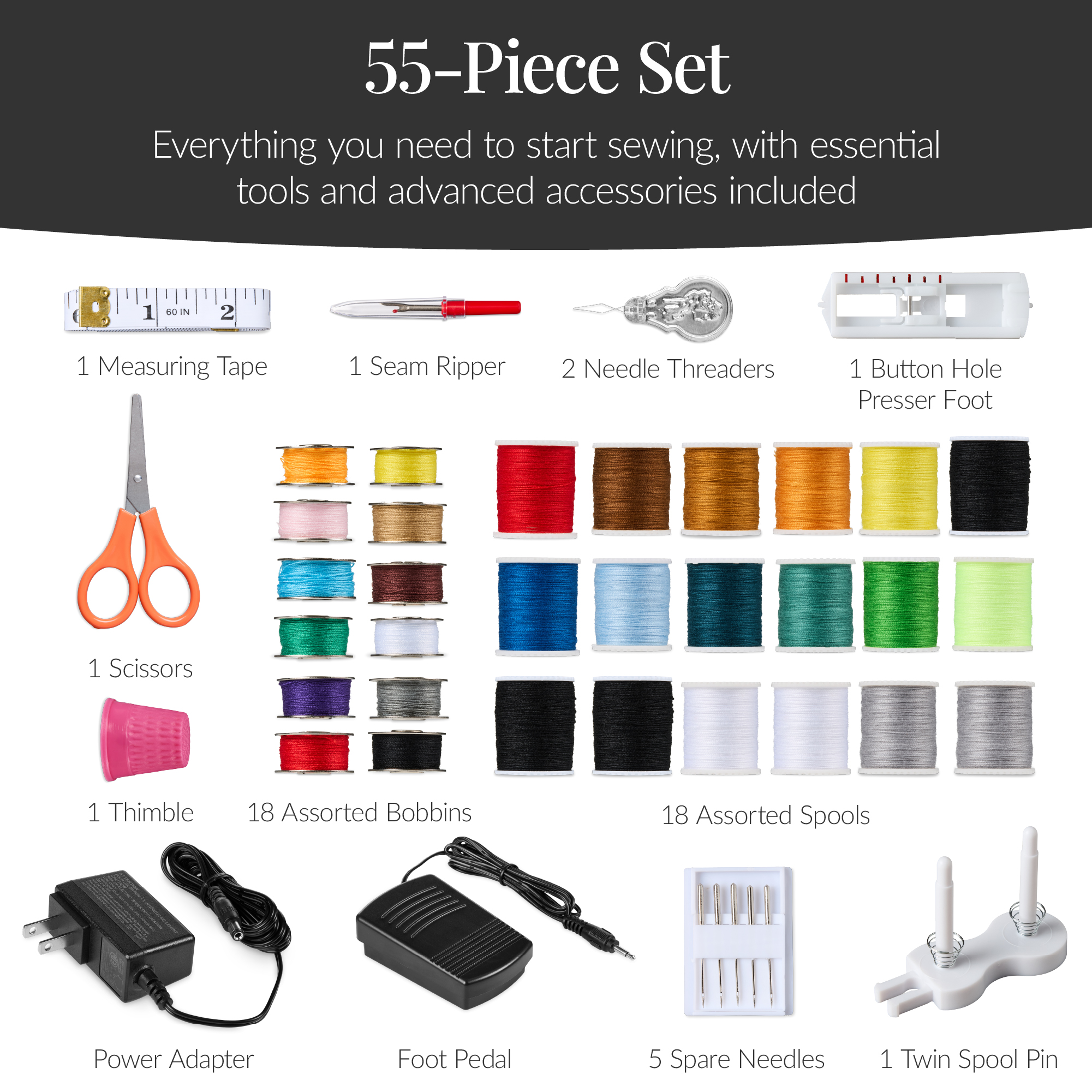 Best Choice Products 55-Piece Sewing Machine Kit Beginners 16 Stitch Patterns