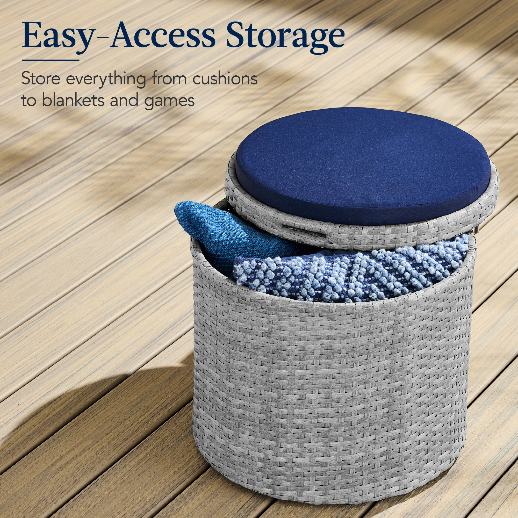 Best Choice Products Round Wicker Ottoman Multipurpose Furniture Removable