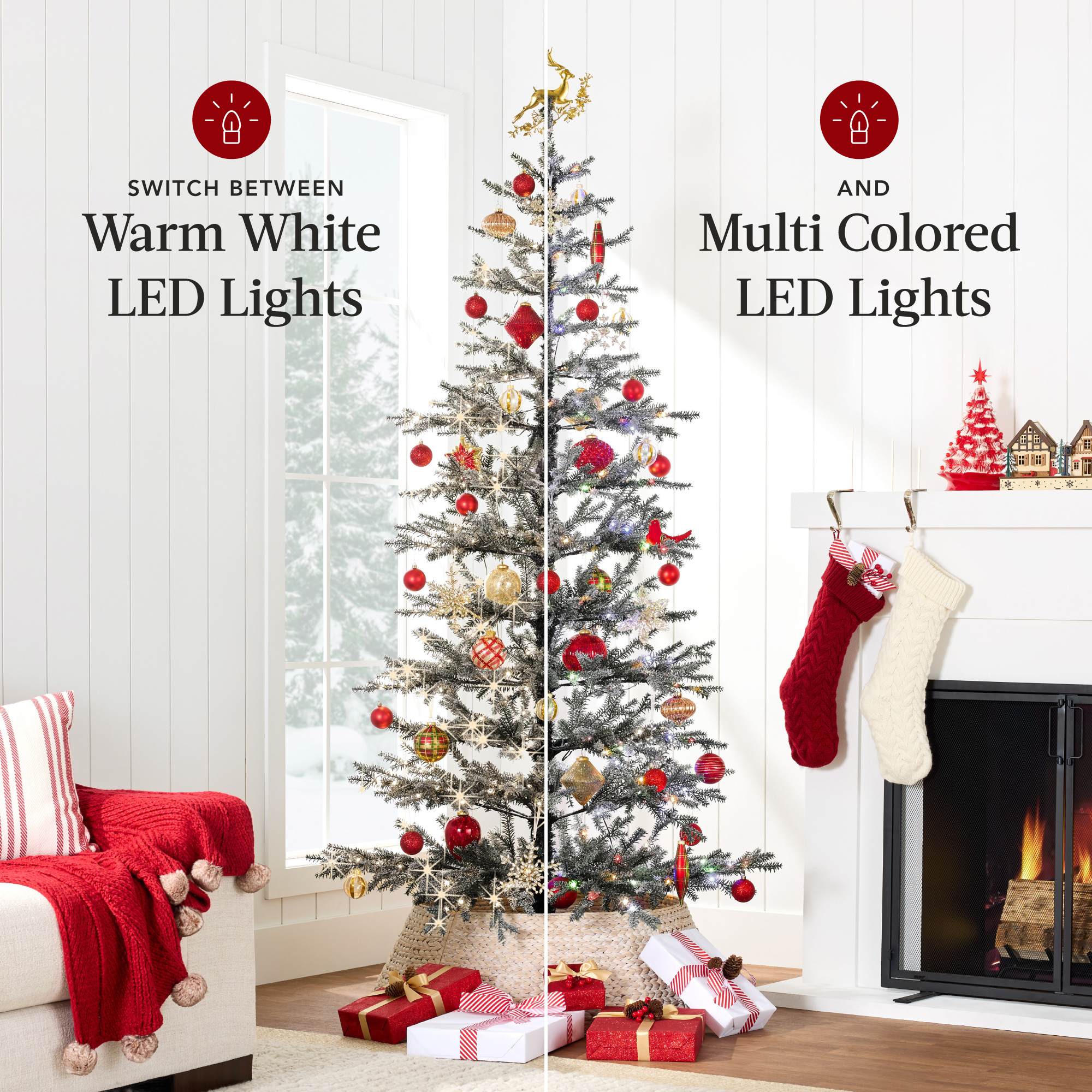 Best Choice Products Pre-Lit Sparse Flocked Tree 2-in-1 LEDs Cordless Connection