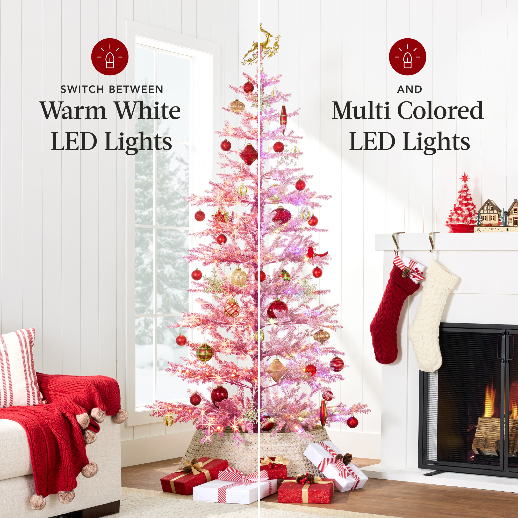 Best Choice Products Pre-Lit Sparse Flocked Tree 2-in-1 LEDs Cordless Connection
