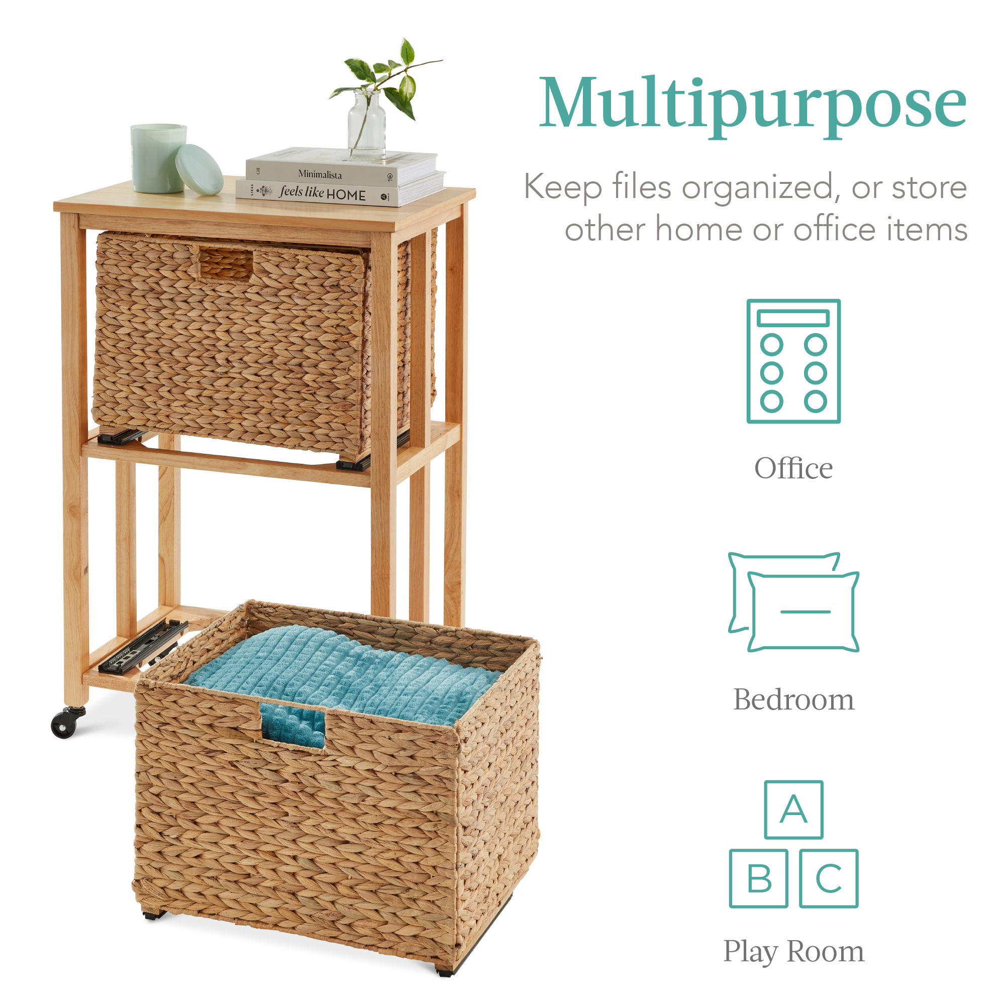 Best Choice Products Vertical Rolling File Cabinet Rubberwood Frame Locking