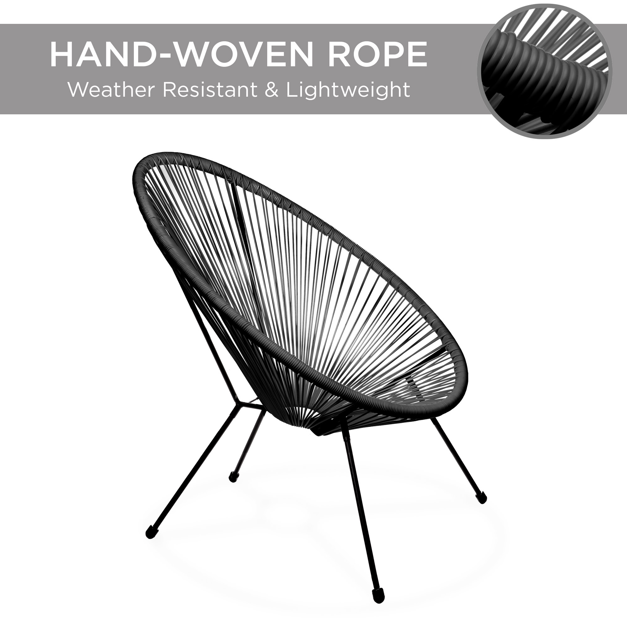 Best Choice Products 3-Piece All-Weather Acapulco Bistro Set Rope Glass Top