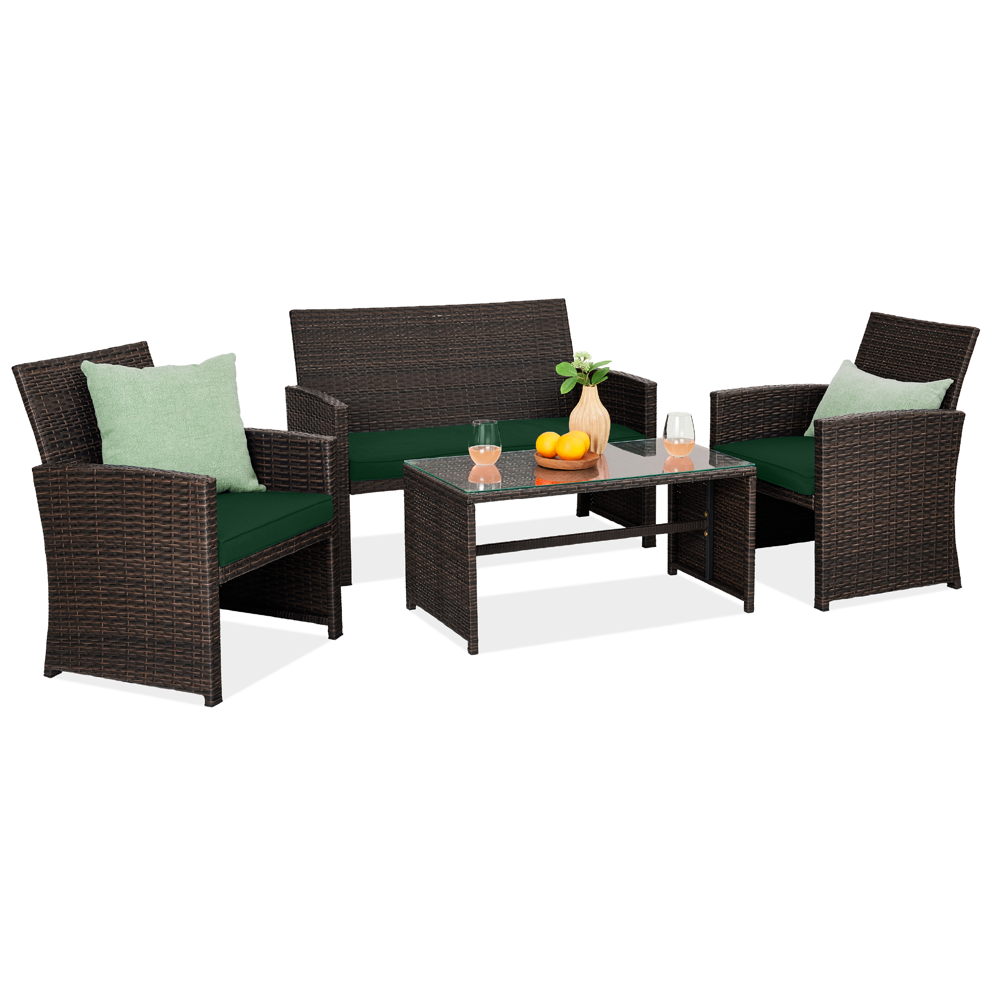 Best Choice Products 4-Piece Wicker Conversation Set 4 Seats Glass Table Top