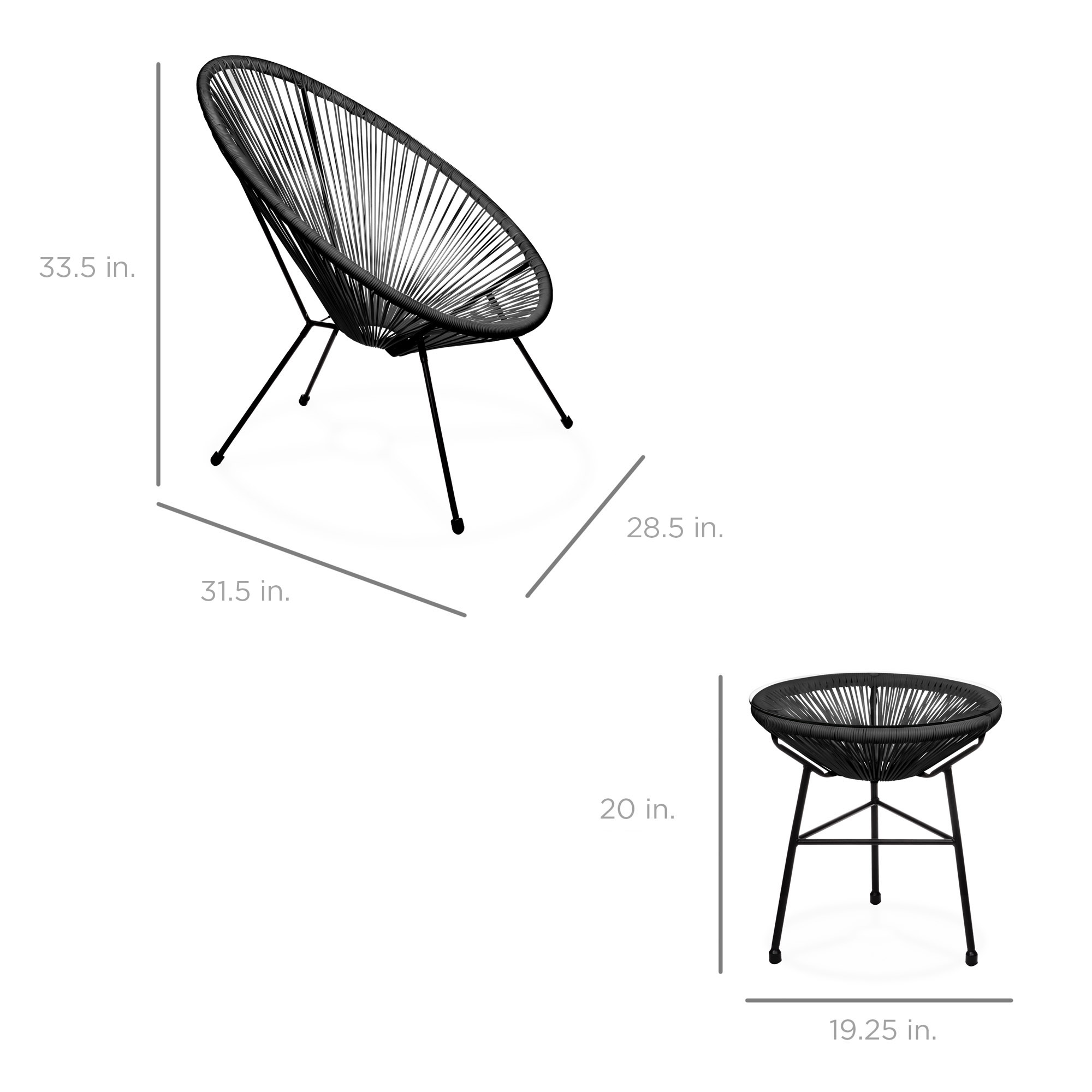 Best Choice Products 3-Piece All-Weather Acapulco Bistro Set Rope Glass Top