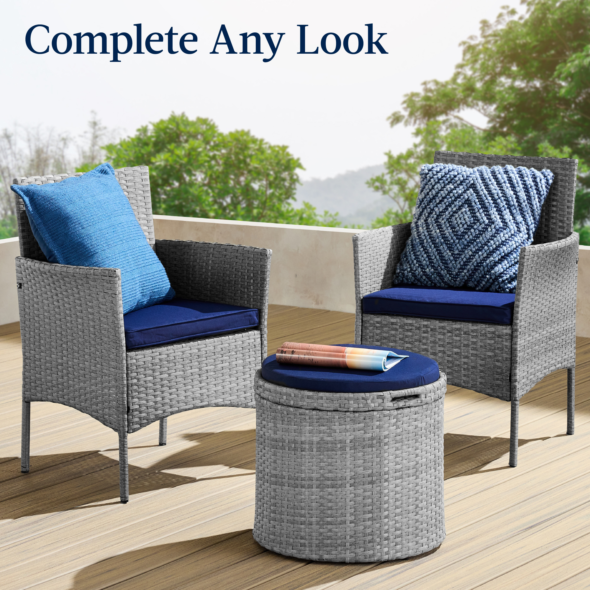 Best Choice Products Round Wicker Ottoman Multipurpose Furniture Removable