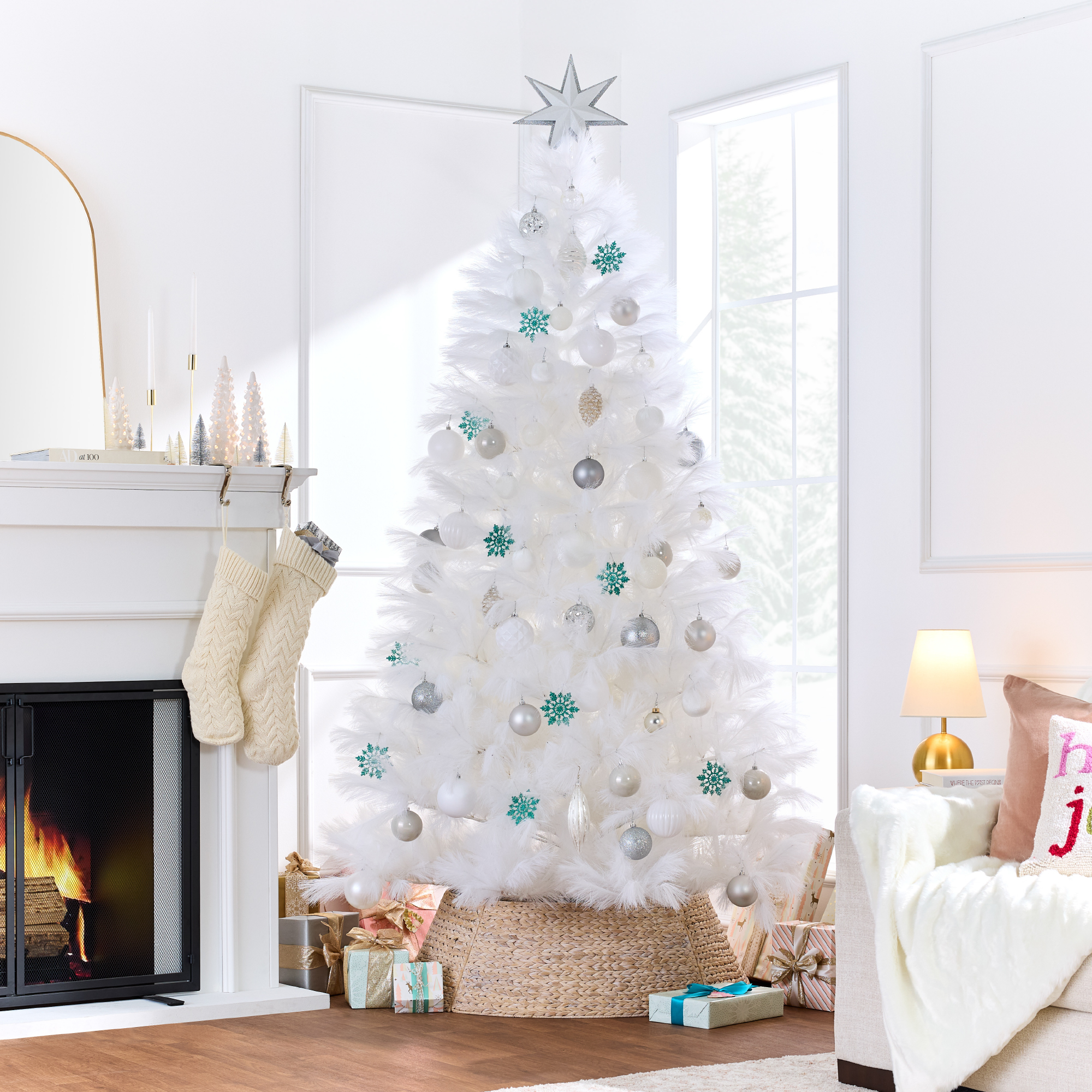 Best Choice Products Artificial Pampas Tree Foldable Metal Base White