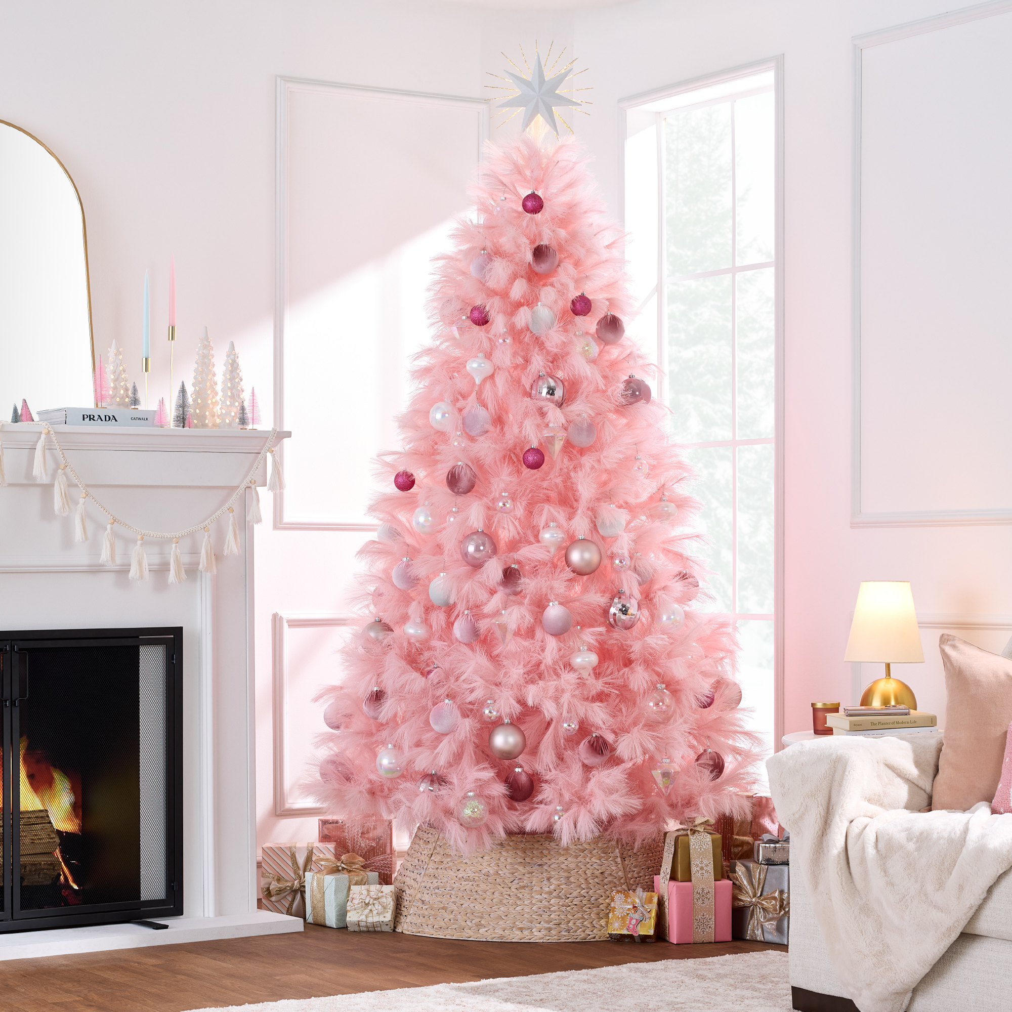 Best Choice Products Artificial Pampas Tree Foldable Metal Base Pink