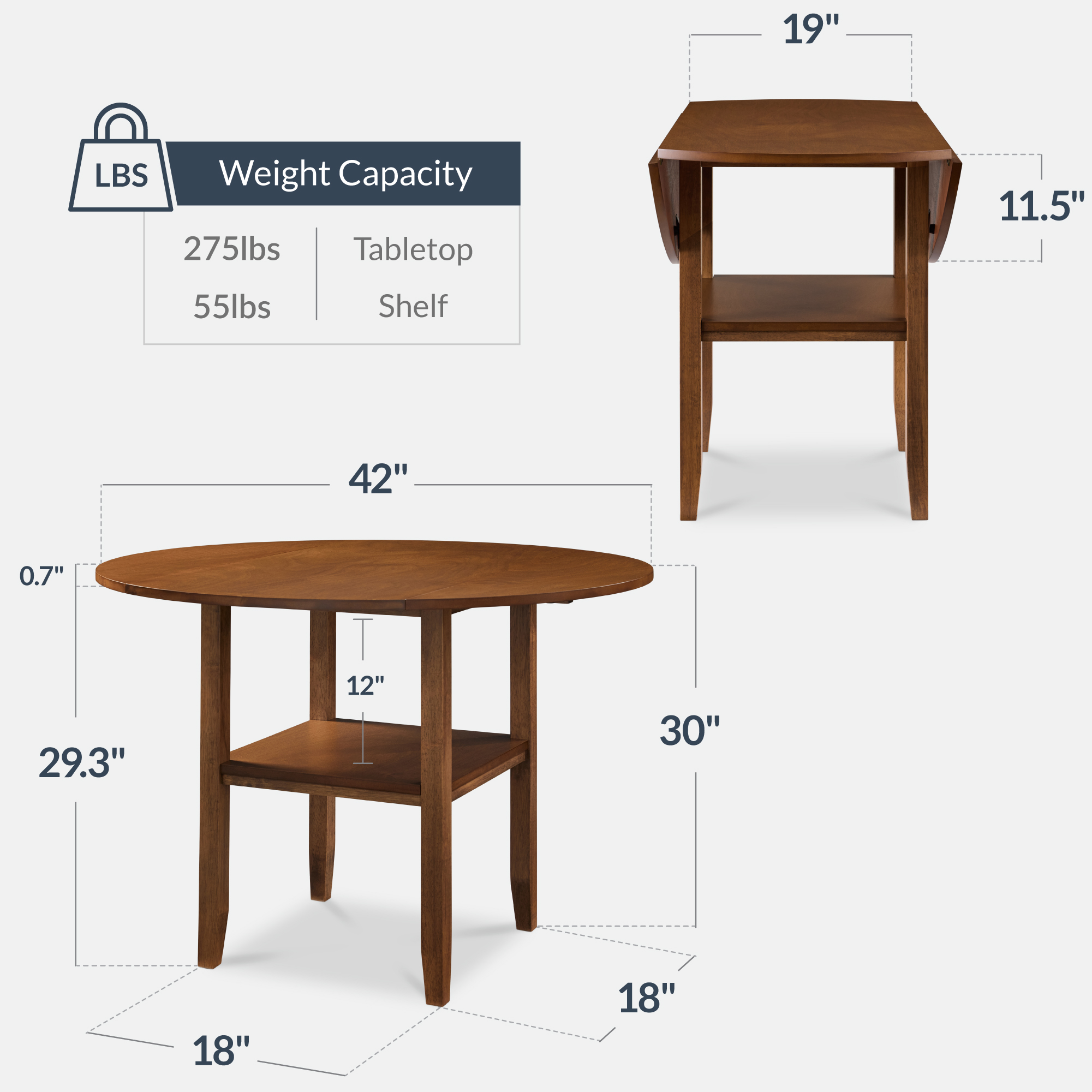 Best Choice Products 42" Round Drop Leaf Dining Table For 4, Solid Wood W/ Shelf