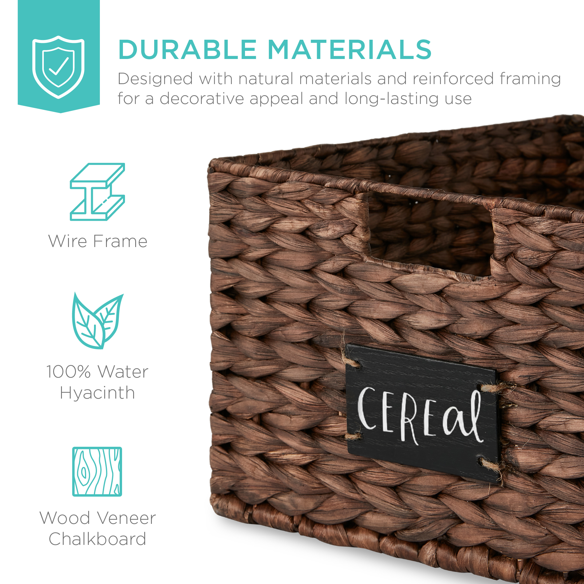 Set of 2 Water Hyacinth Pantry Baskets w/ Chalkboard, Marker – 16in – Brown — photo 2