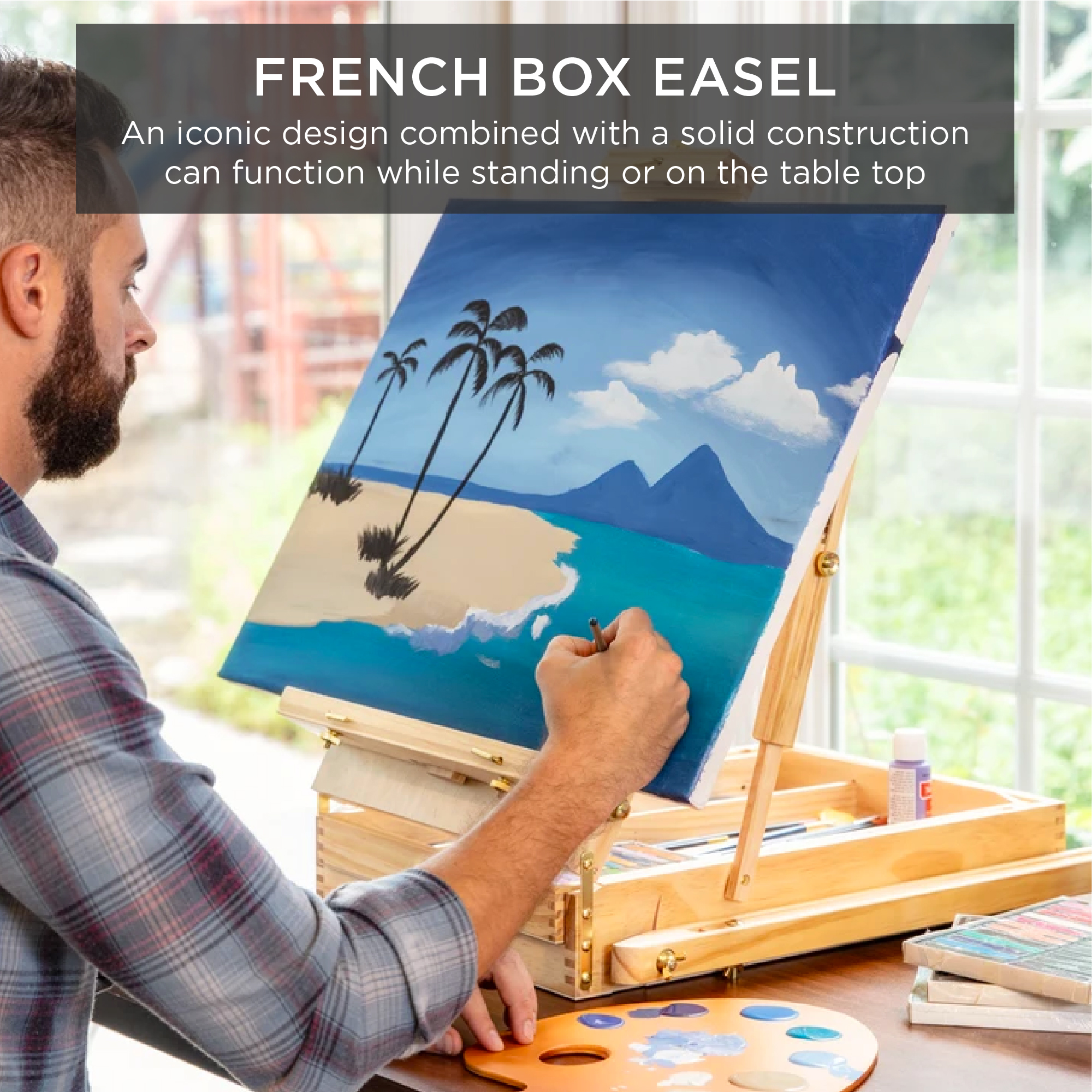 Best Choice Products Portable Wooden French Easel w/ Beginners Kit 32pc